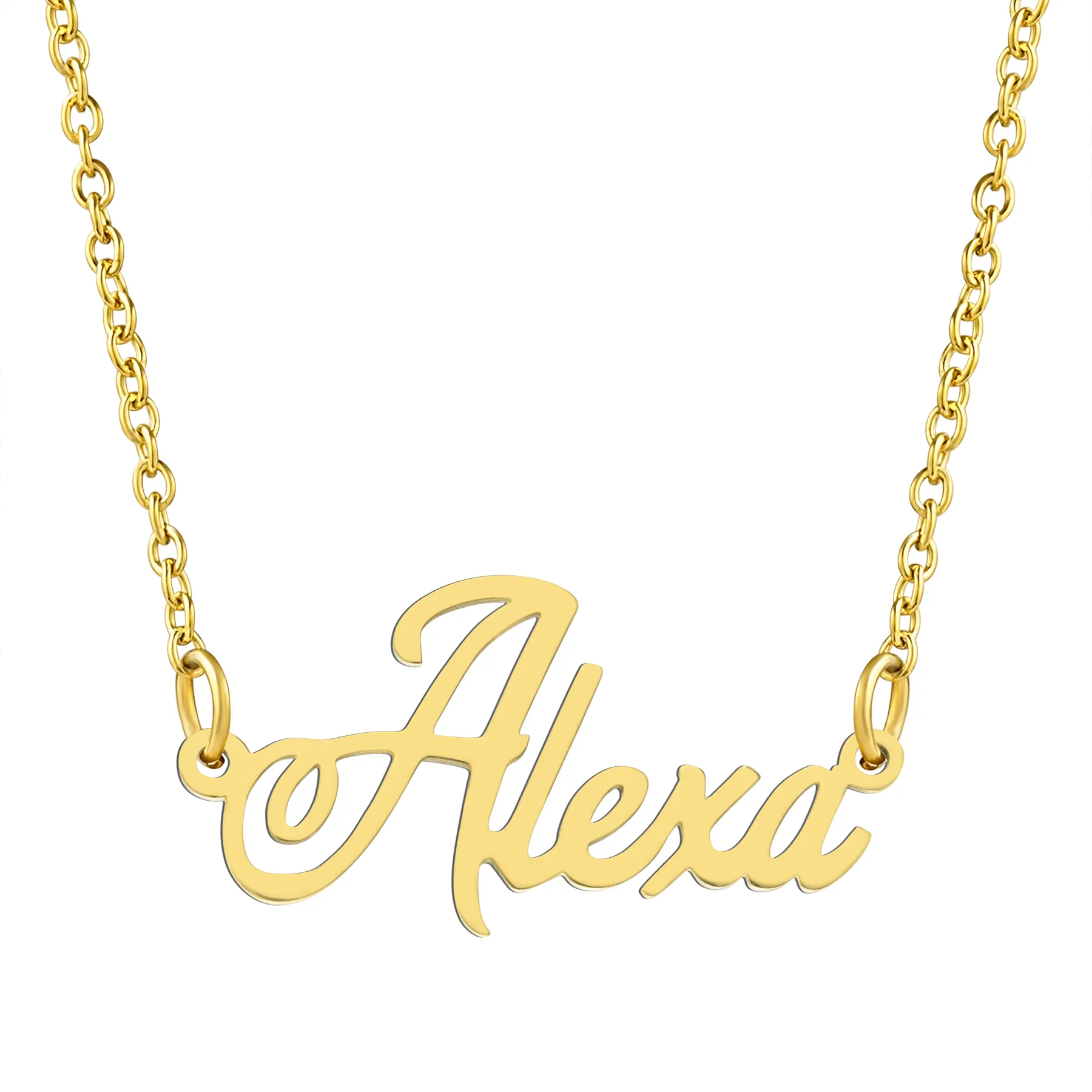 KISPER 18K Gold Stainless Steel Name Pendant Necklace Lobster Claw Alphabets A-C