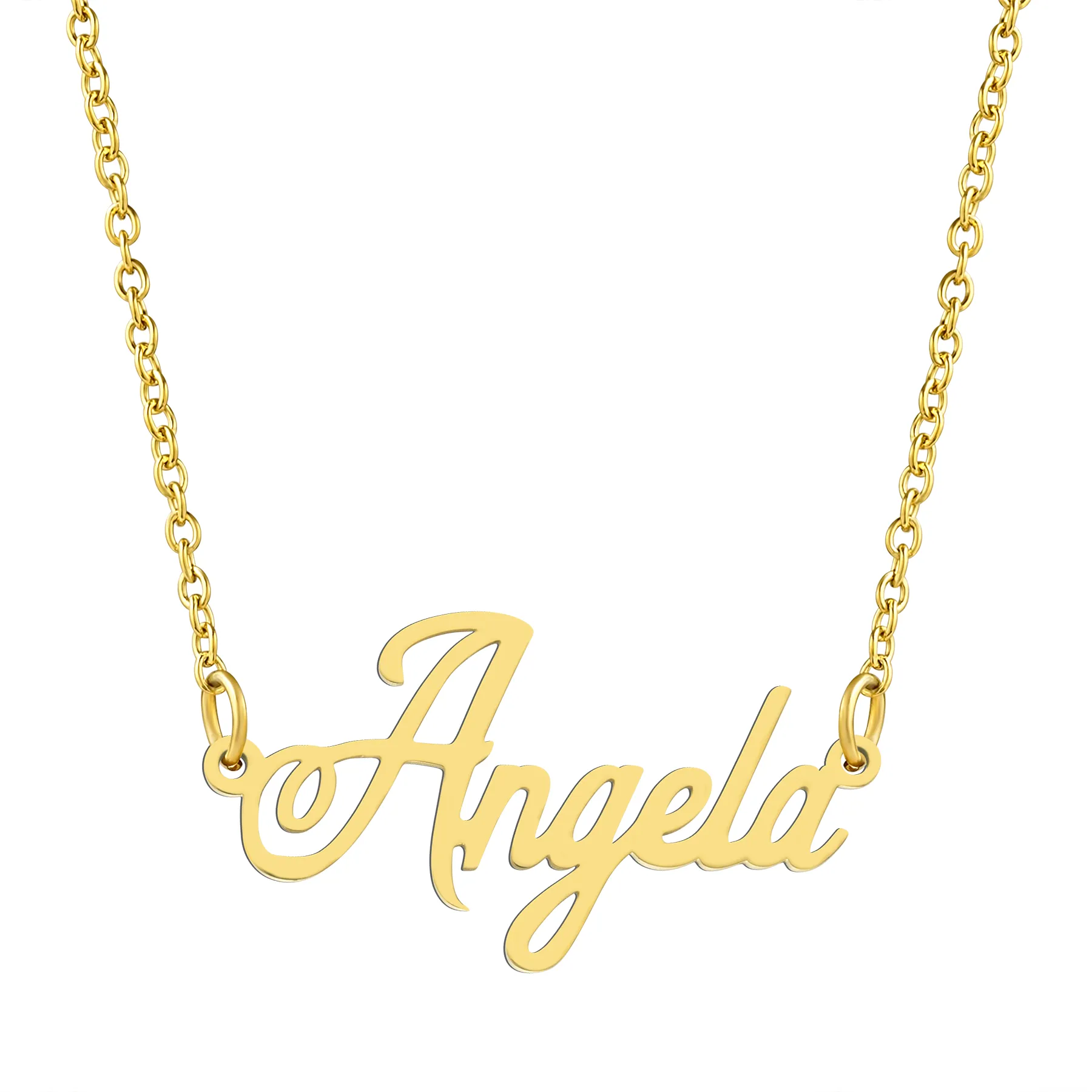 KISPER 18K Gold Stainless Steel Name Pendant Necklace Lobster Claw Alphabets A-C