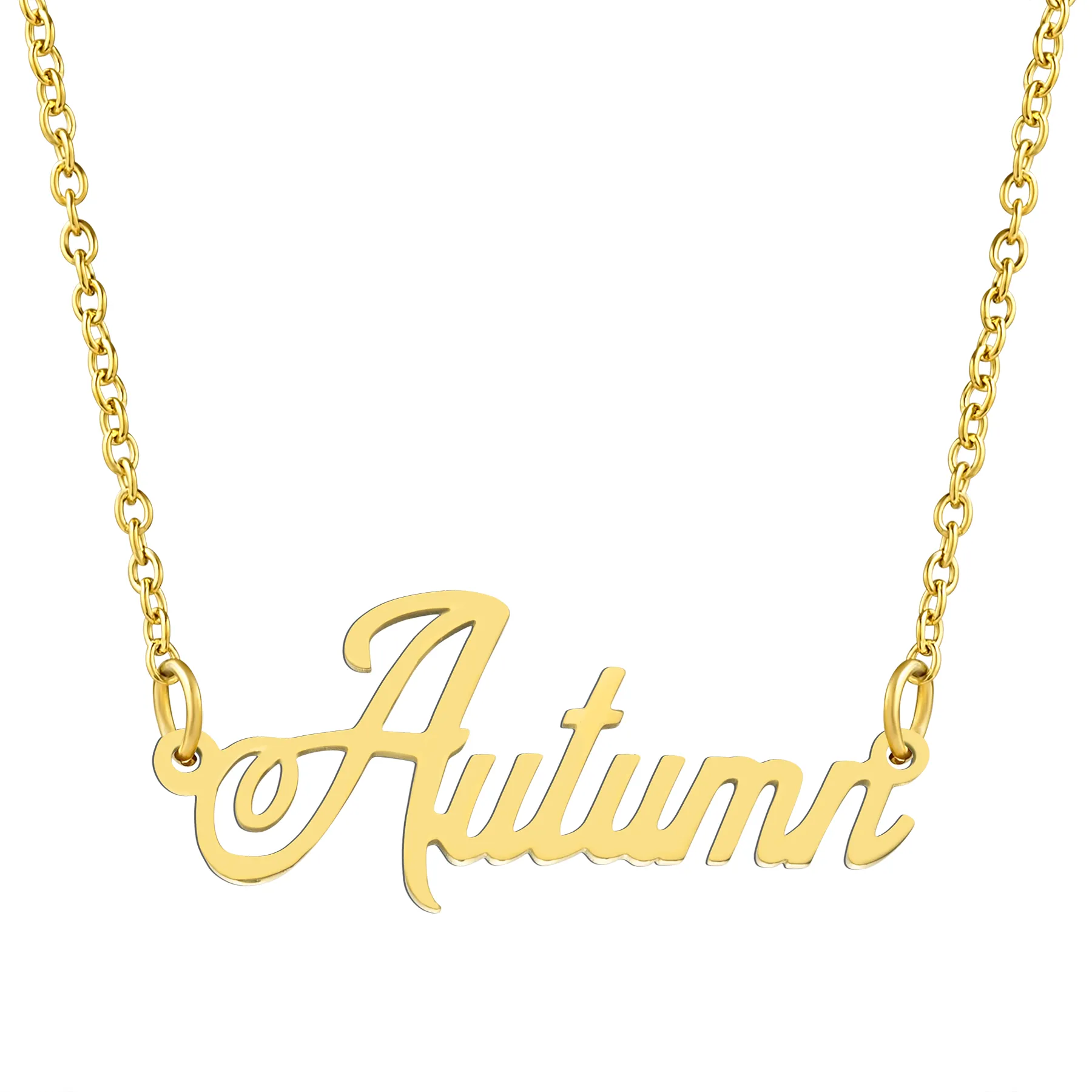 KISPER 18K Gold Stainless Steel Name Pendant Necklace Lobster Claw Alphabets A-C