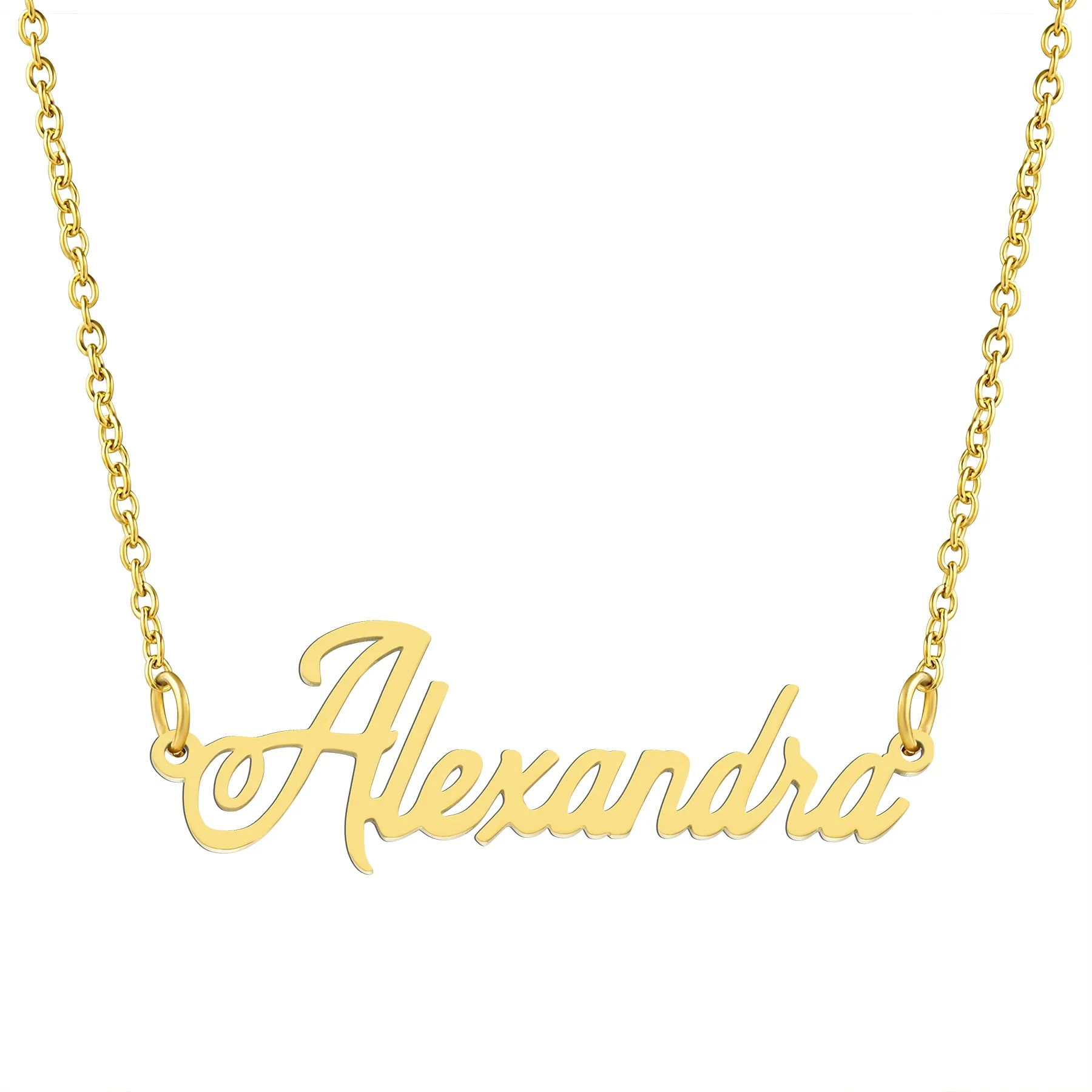 KISPER 18K Gold Stainless Steel Name Pendant Necklace Lobster Claw Alphabets A-C