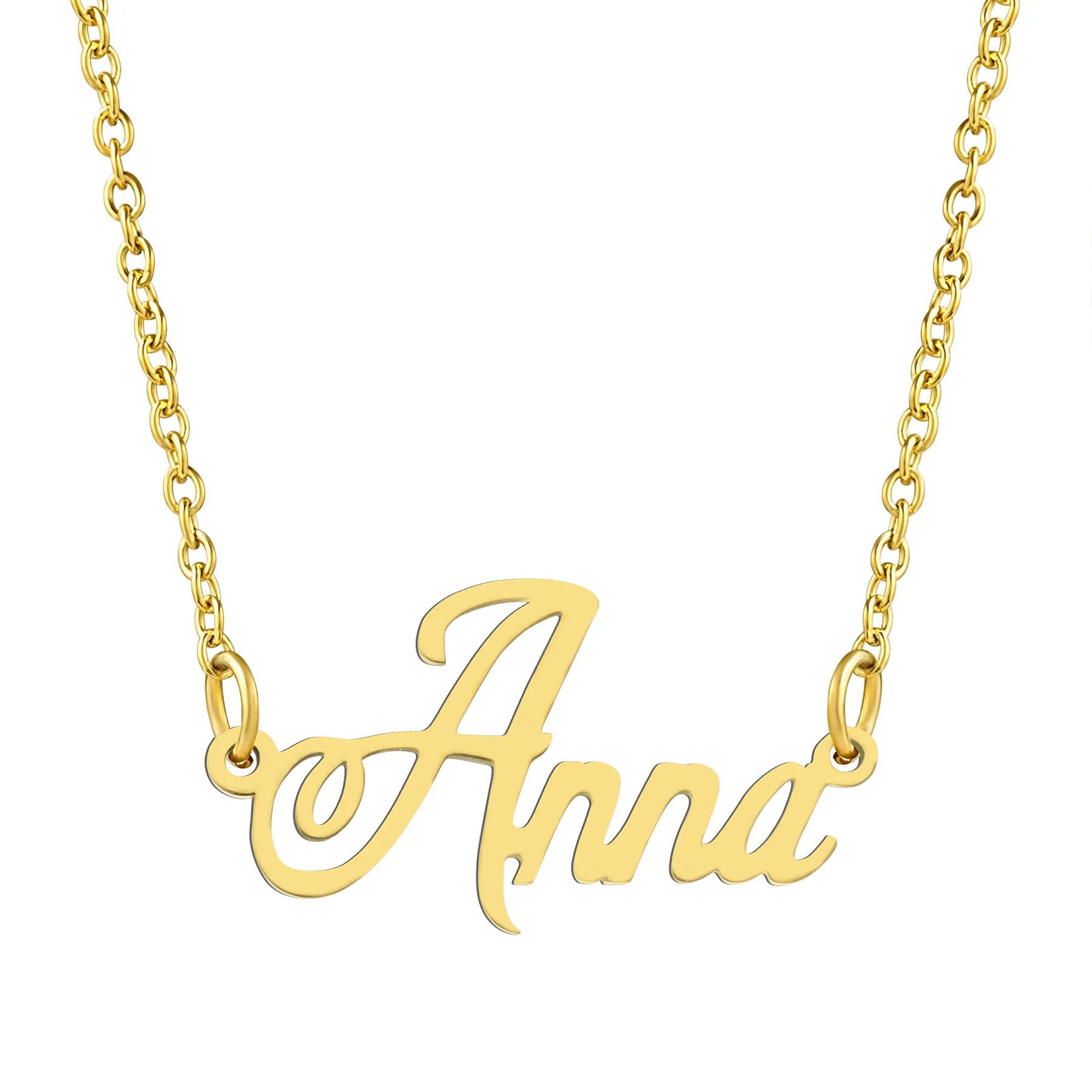 KISPER 18K Gold Stainless Steel Name Pendant Necklace Lobster Claw Alphabets A-C
