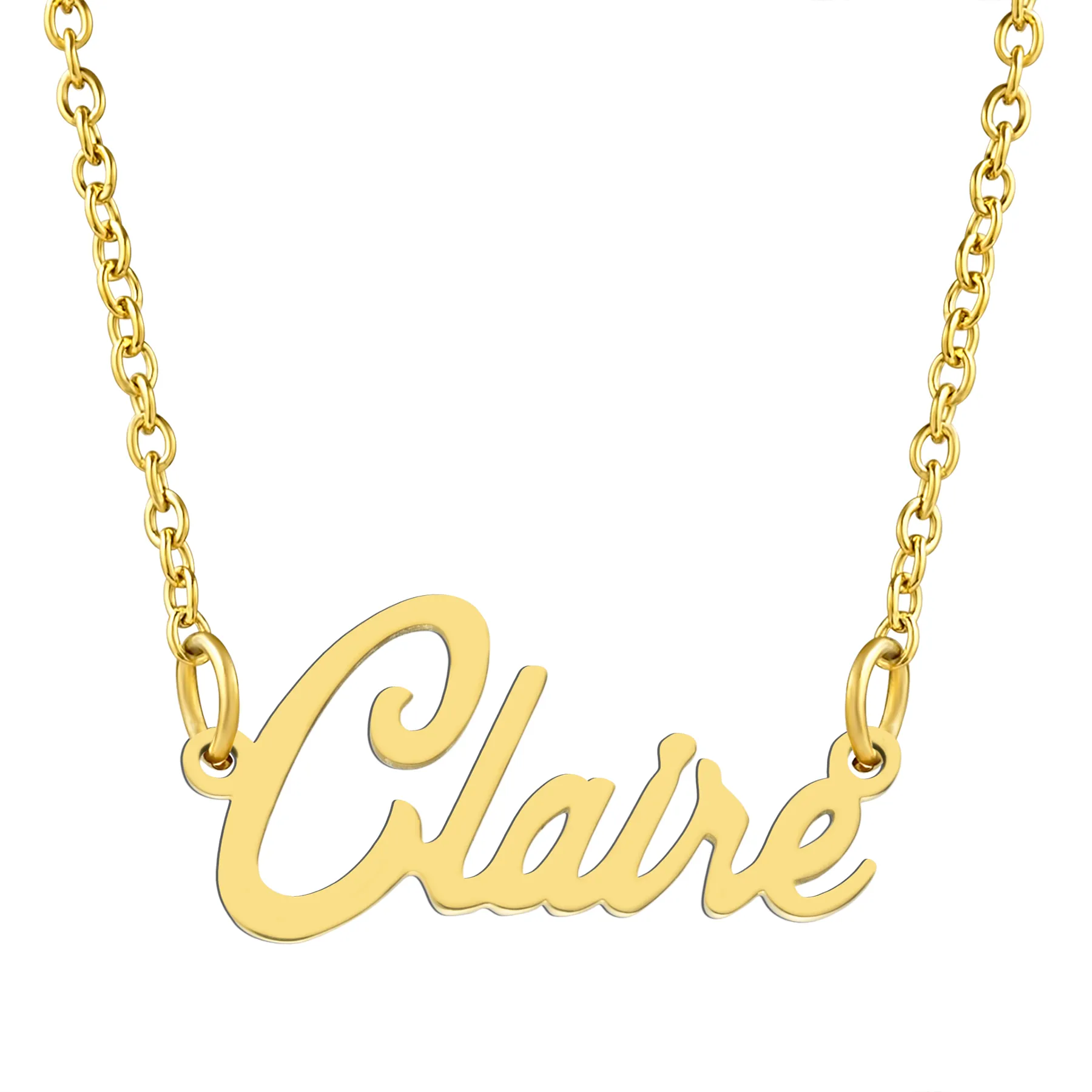 KISPER 18K Gold Stainless Steel Name Pendant Necklace Lobster Claw Alphabets A-C