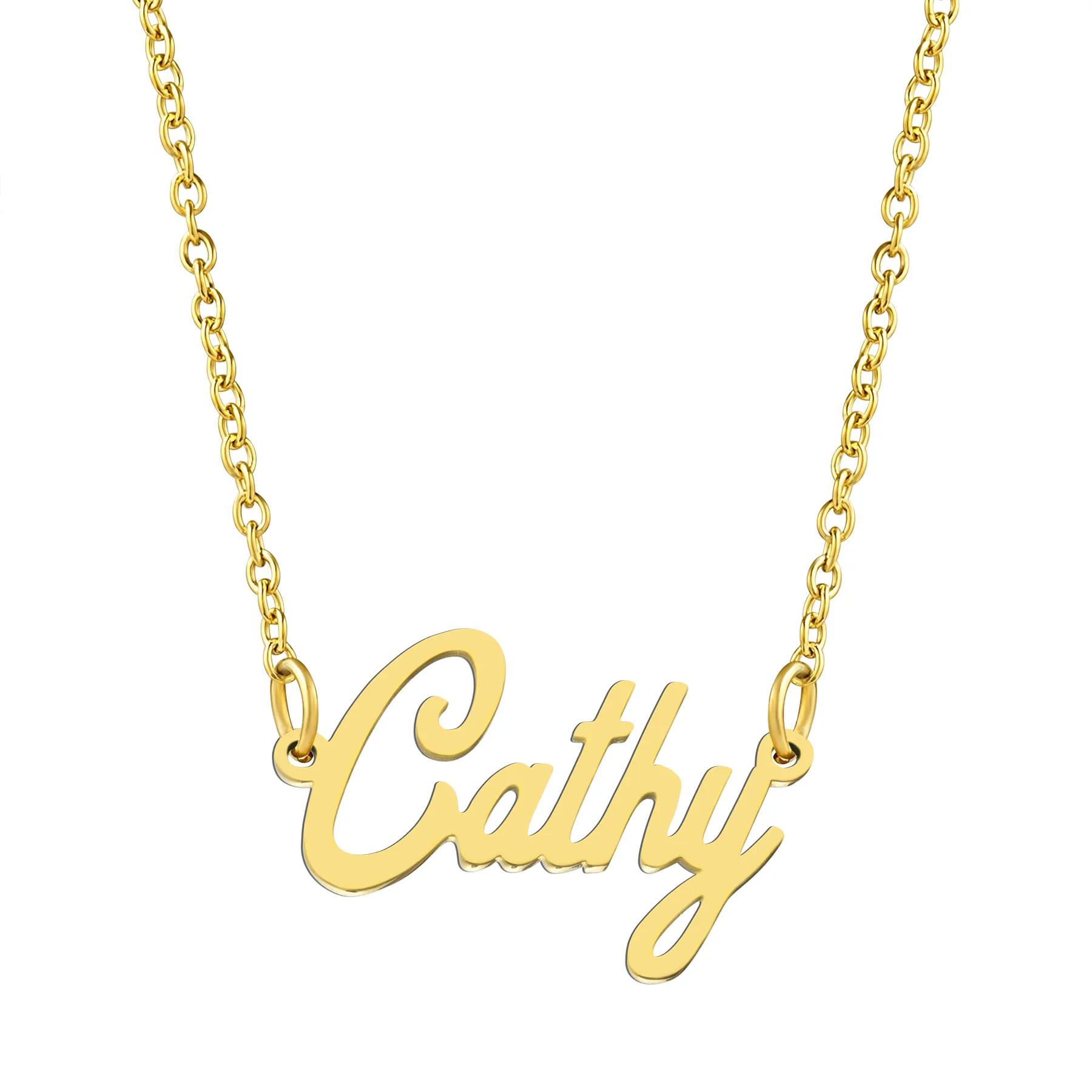 KISPER 18K Gold Stainless Steel Name Pendant Necklace Lobster Claw Alphabets A-C