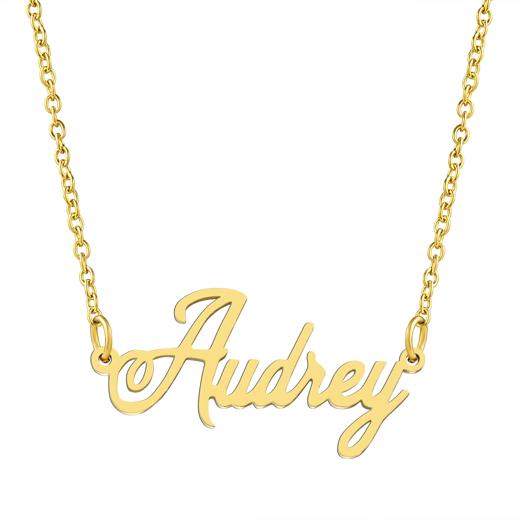 KISPER 18K Gold Stainless Steel Name Pendant Necklace Lobster Claw Alphabets A-C