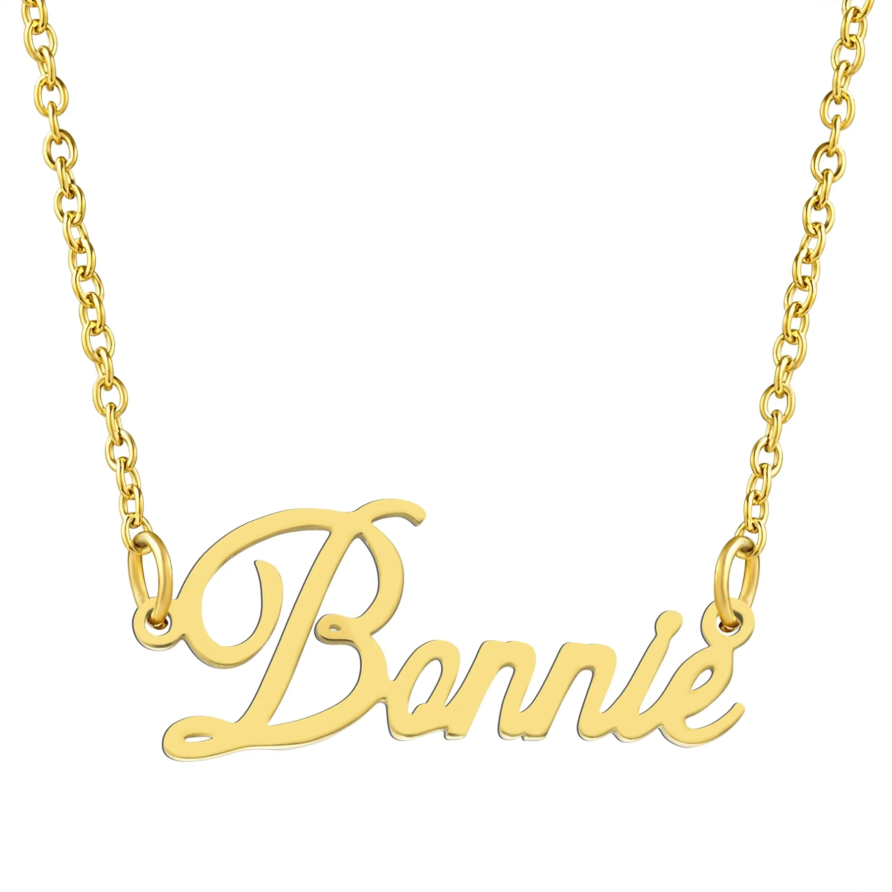 KISPER 18K Gold Stainless Steel Name Pendant Necklace Lobster Claw Alphabets A-C