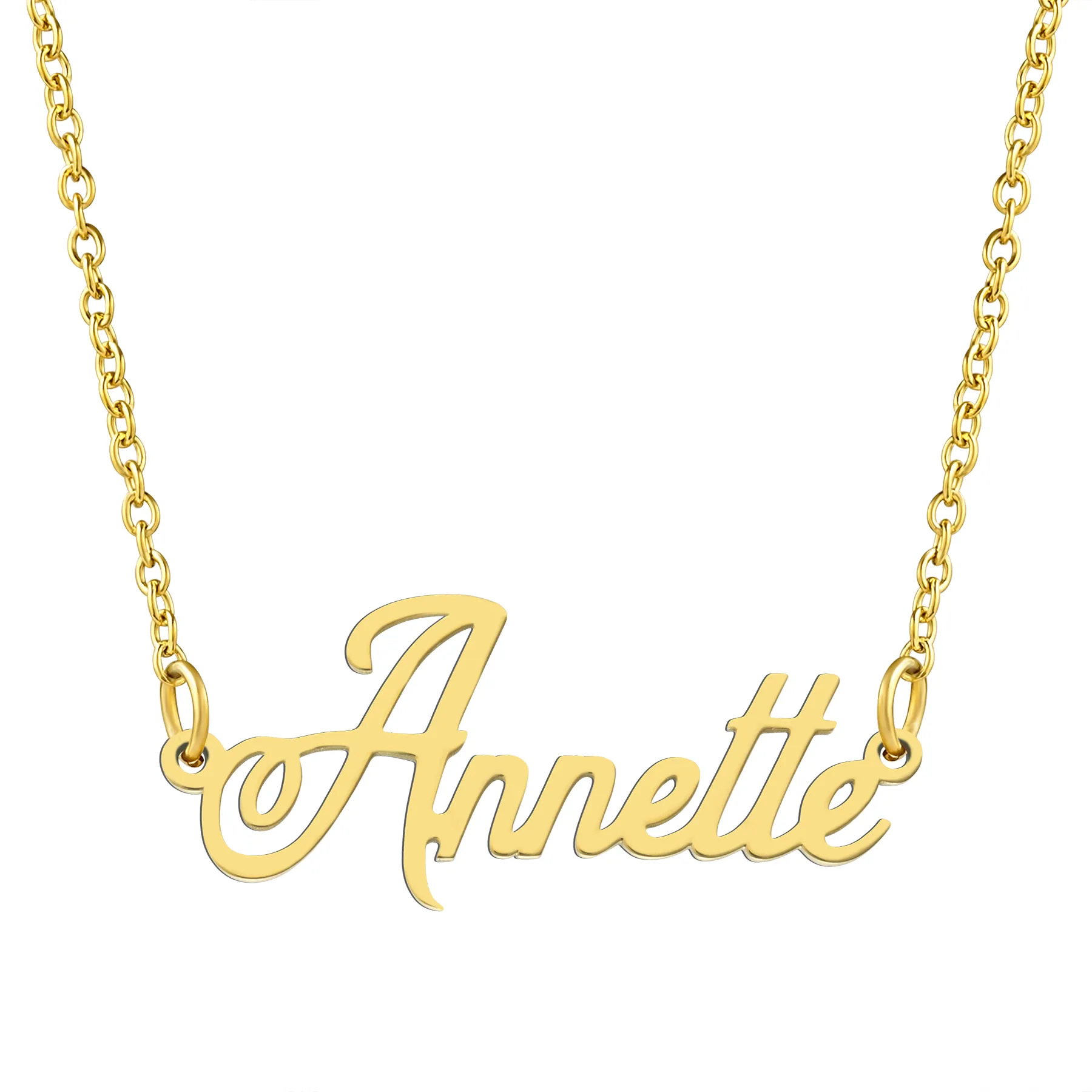 KISPER 18K Gold Stainless Steel Name Pendant Necklace Lobster Claw Alphabets A-C