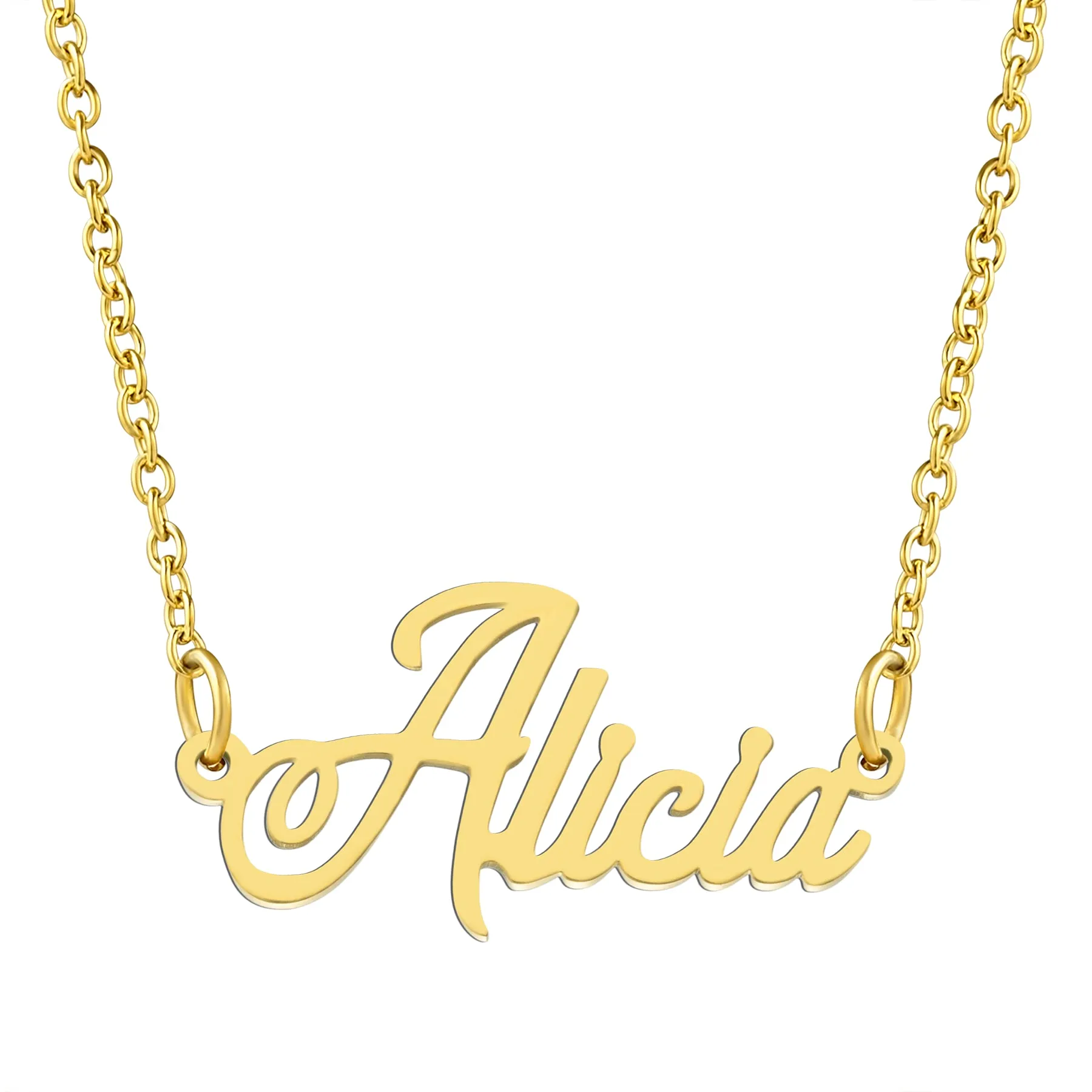 KISPER 18K Gold Stainless Steel Name Pendant Necklace Lobster Claw Alphabets A-C