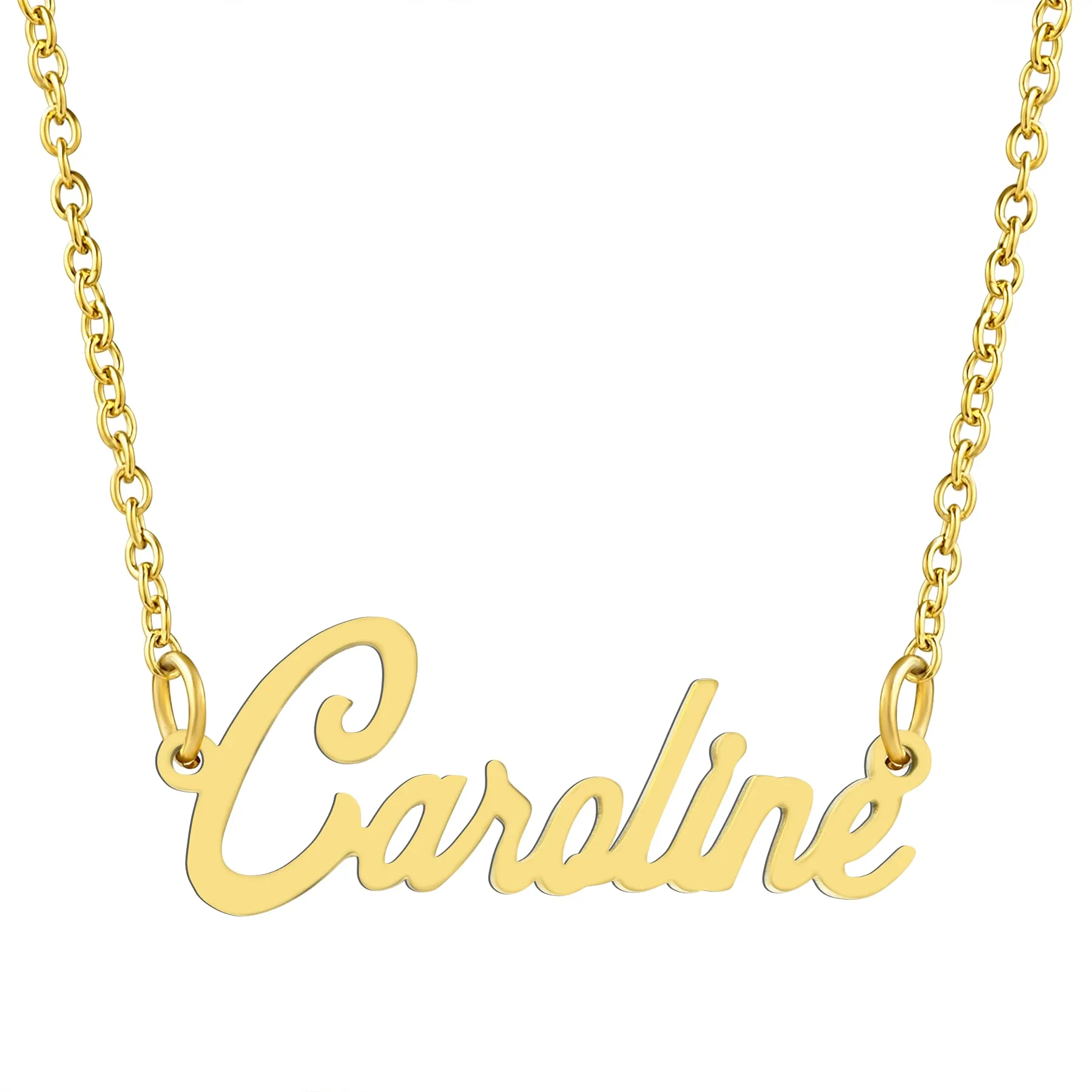 KISPER 18K Gold Stainless Steel Name Pendant Necklace Lobster Claw Alphabets A-C