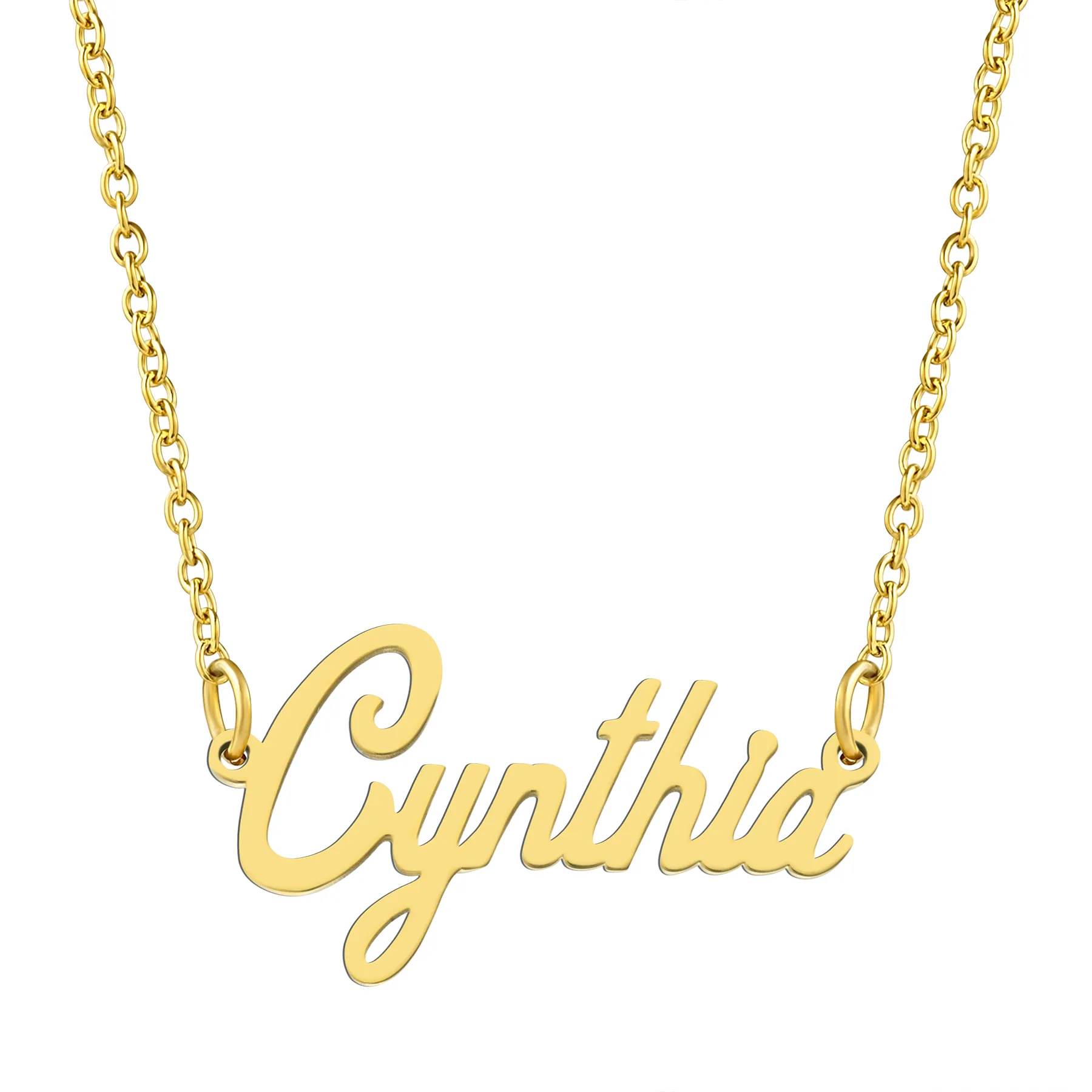 KISPER 18K Gold Stainless Steel Name Pendant Necklace Lobster Claw Alphabets A-C