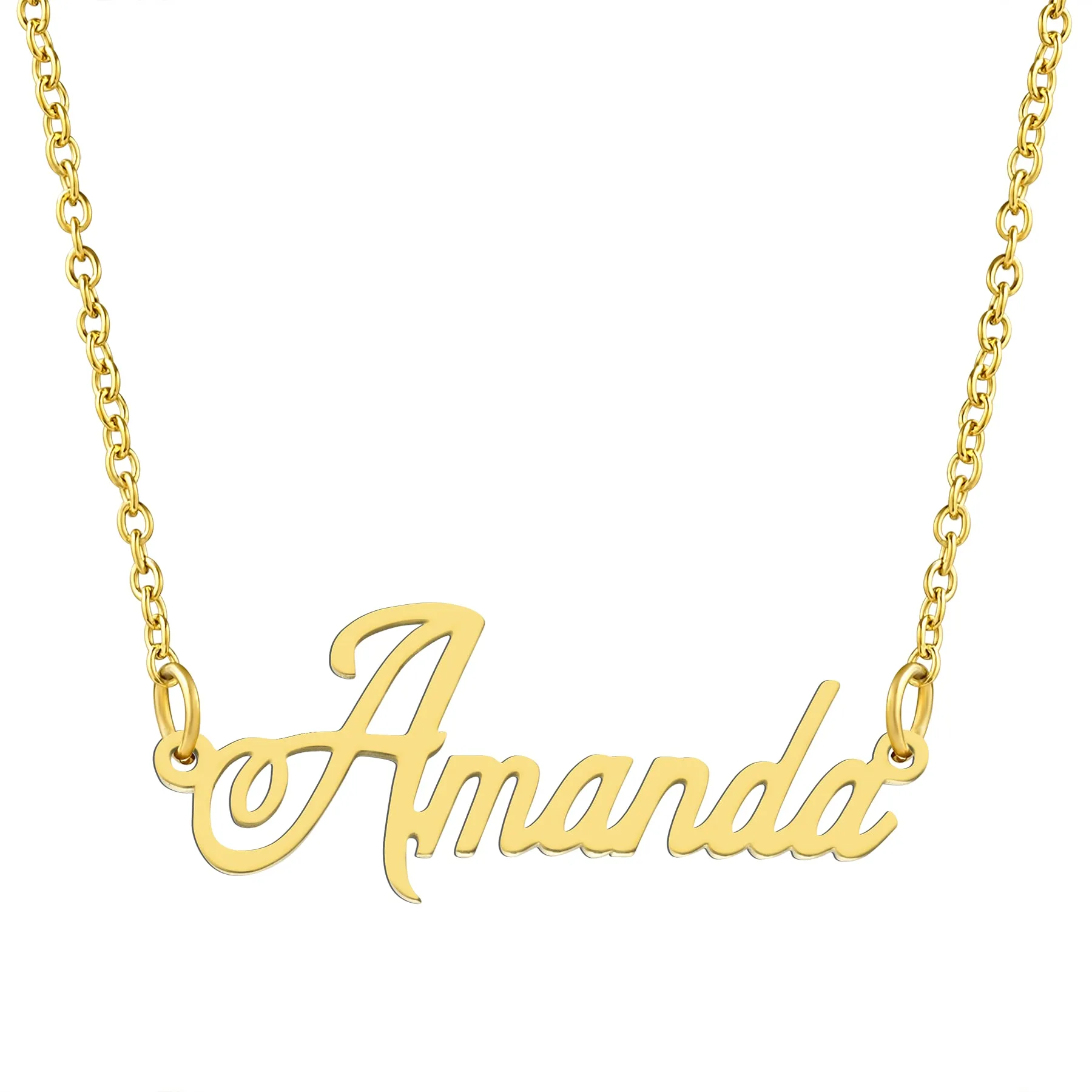 KISPER 18K Gold Stainless Steel Name Pendant Necklace Lobster Claw Alphabets A-C