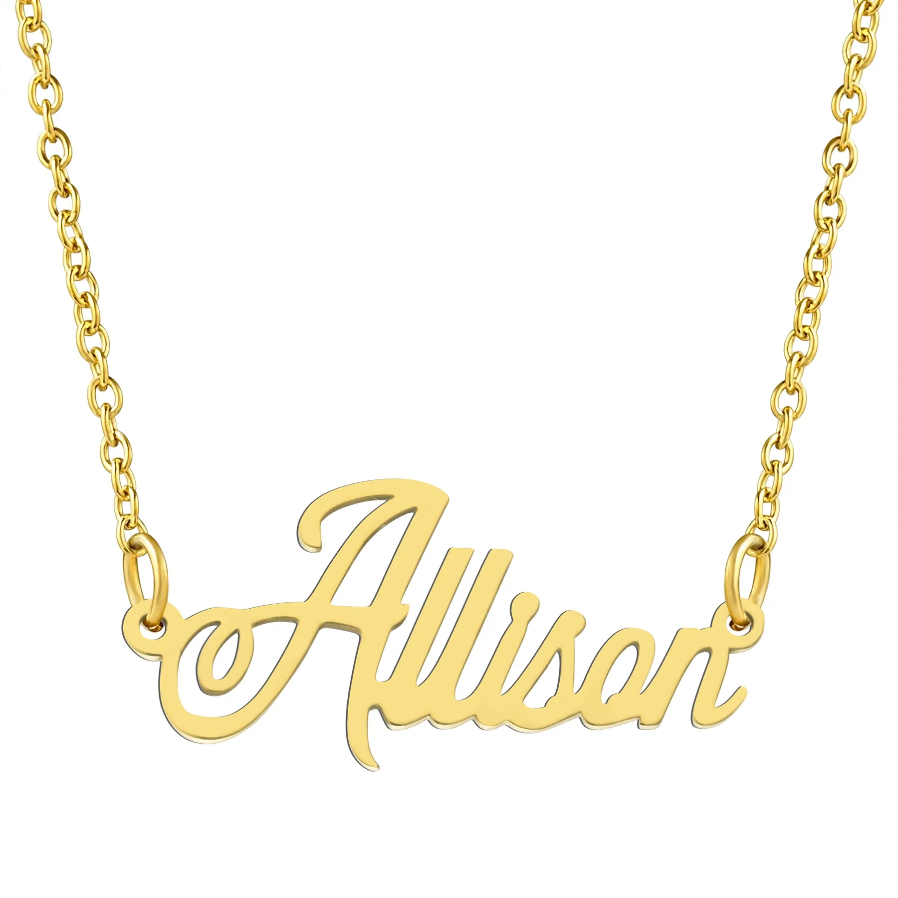 KISPER 18K Gold Stainless Steel Name Pendant Necklace Lobster Claw Alphabets A-C