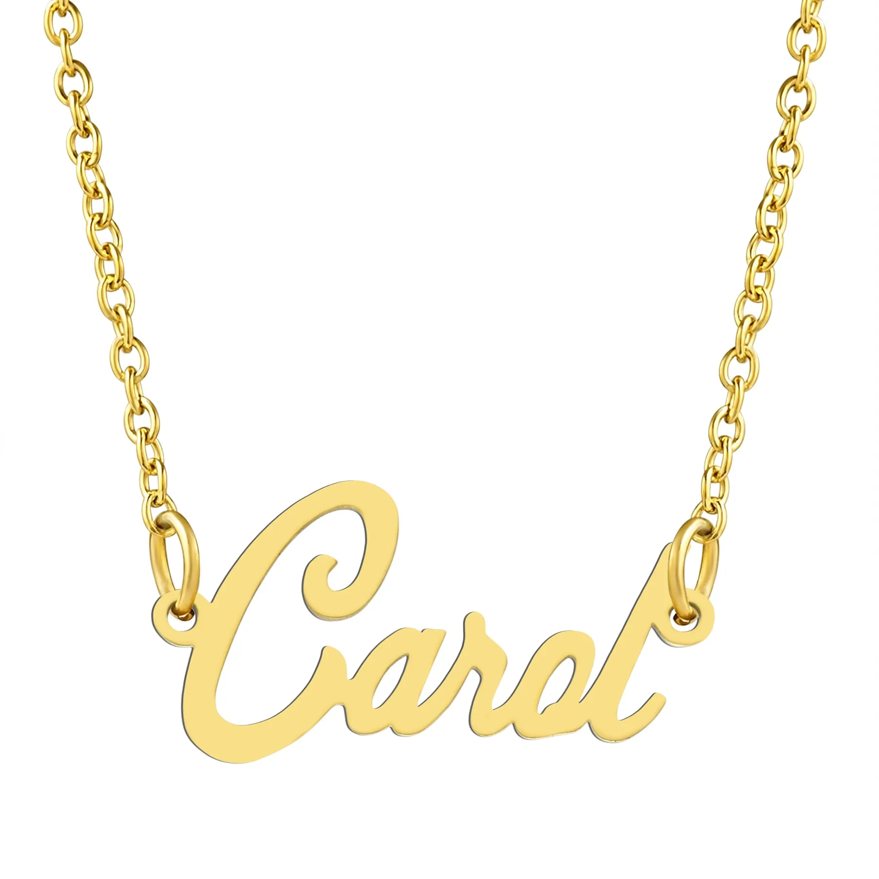 KISPER 18K Gold Stainless Steel Name Pendant Necklace Lobster Claw Alphabets A-C