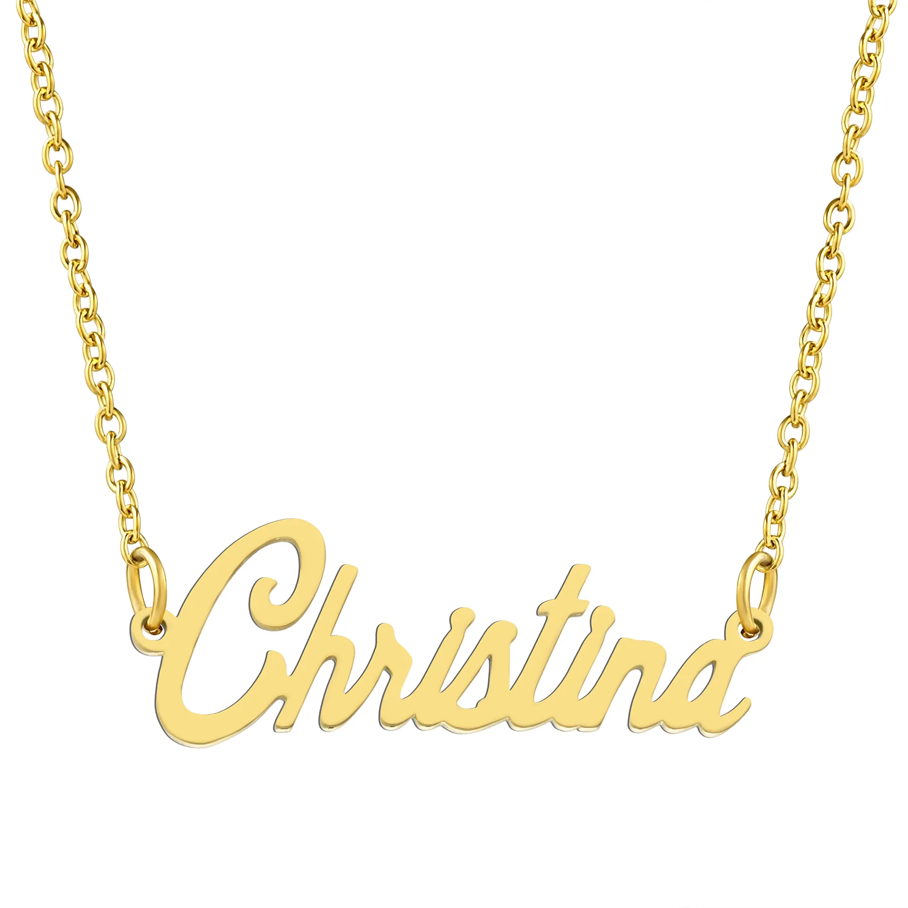 KISPER 18K Gold Stainless Steel Name Pendant Necklace Lobster Claw Alphabets A-C