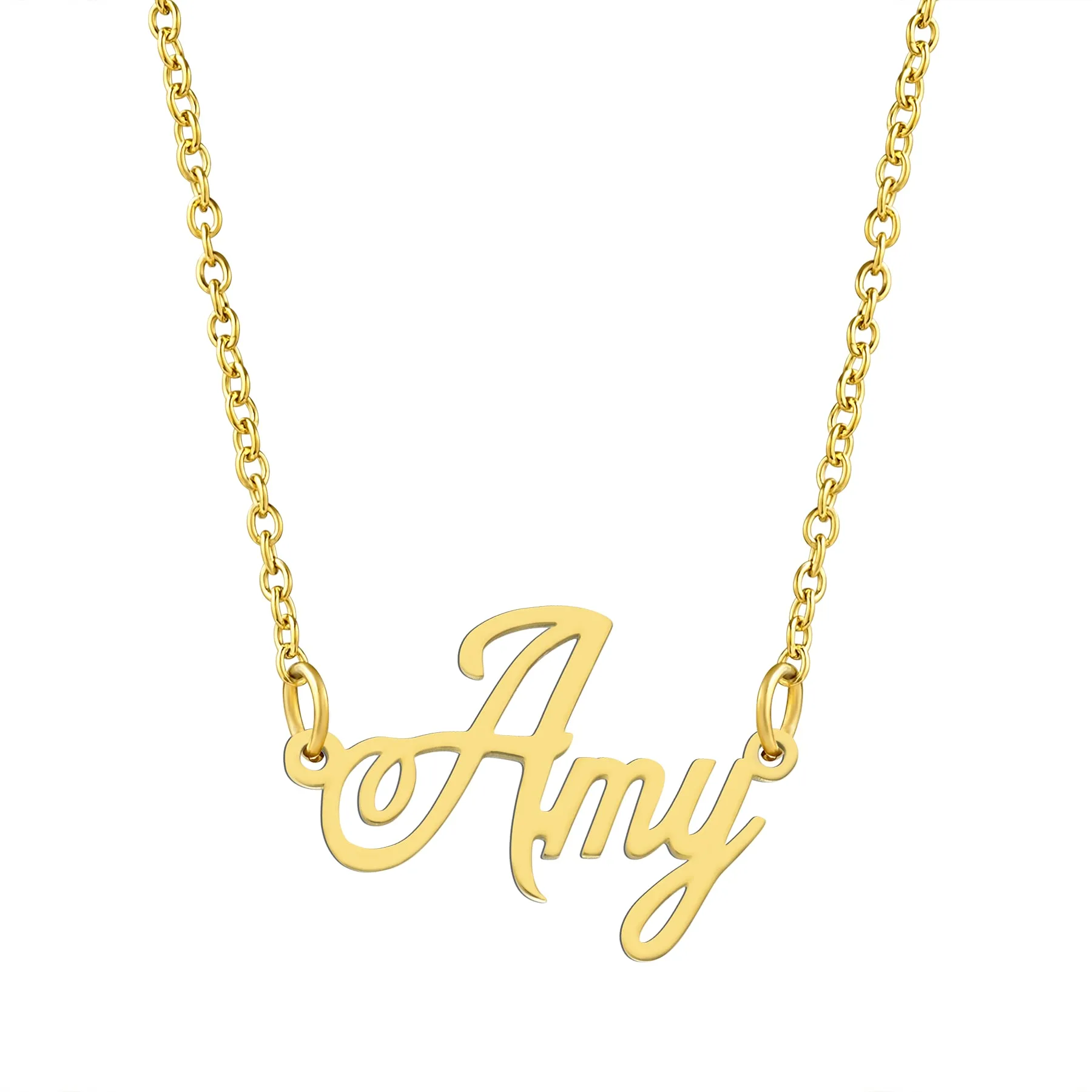 KISPER 18K Gold Stainless Steel Name Pendant Necklace Lobster Claw Alphabets A-C