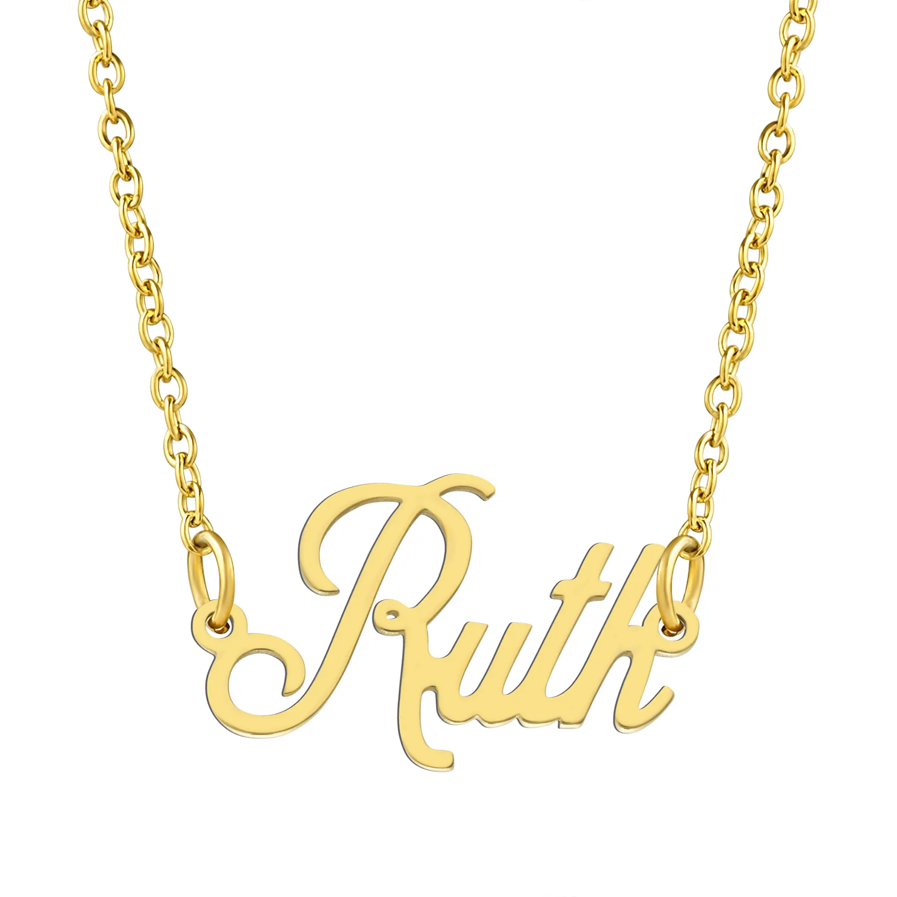 KISPER 18K Gold Stainless Steel Name Pendant Necklace Lobster Claw Alphabets R-Z