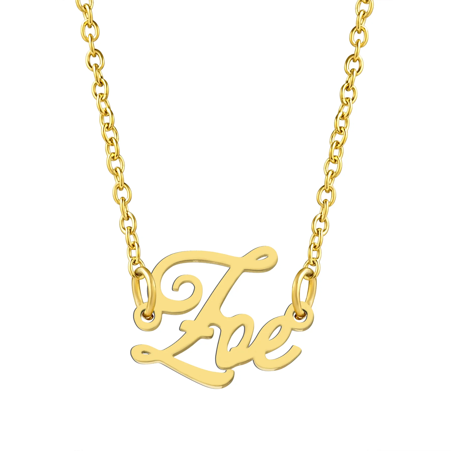 KISPER 18K Gold Stainless Steel Name Pendant Necklace Lobster Claw Alphabets R-Z