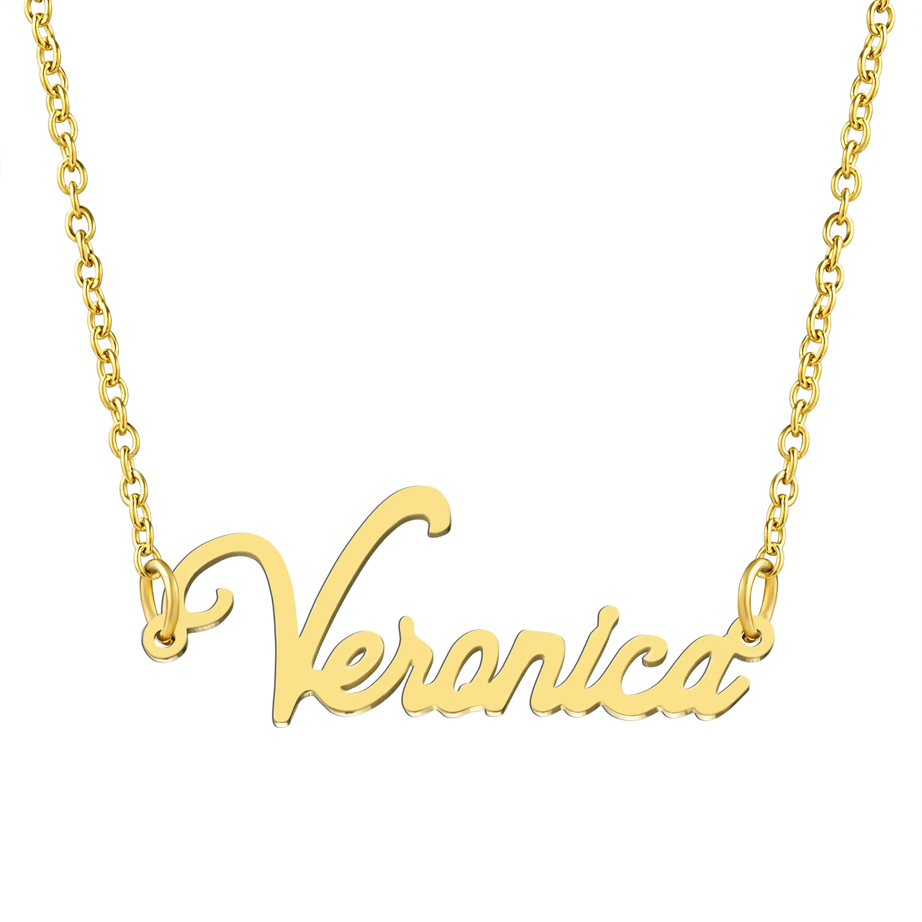 KISPER 18K Gold Stainless Steel Name Pendant Necklace Lobster Claw Alphabets R-Z