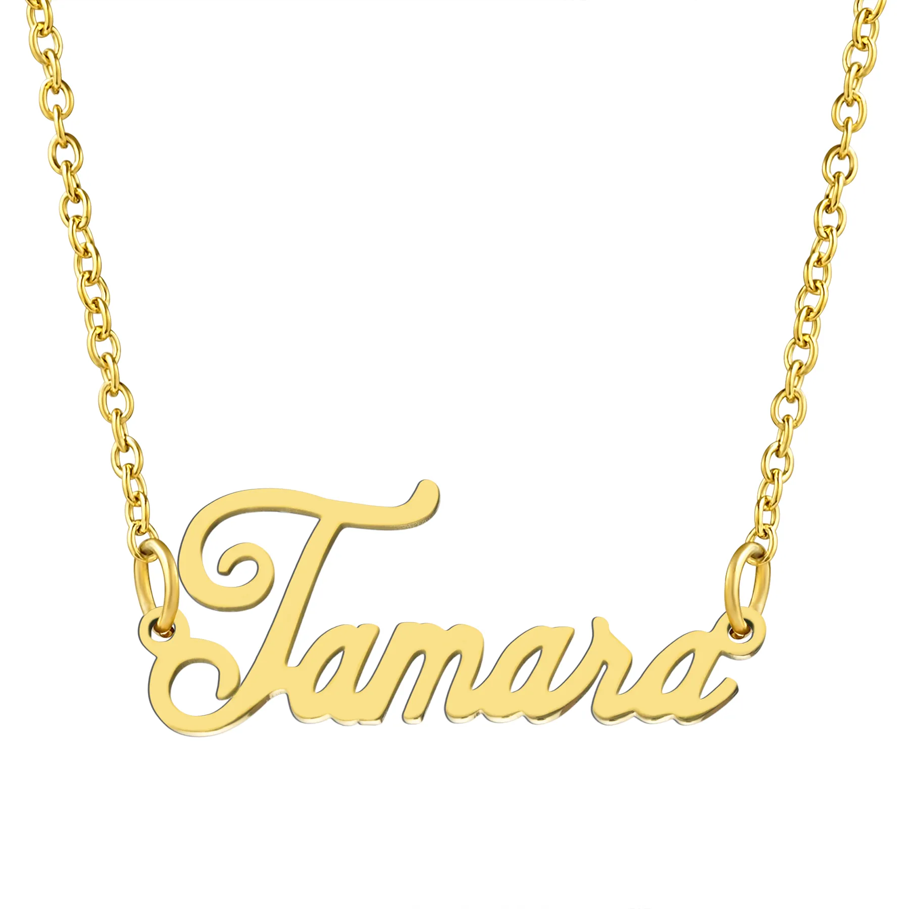 KISPER 18K Gold Stainless Steel Name Pendant Necklace Lobster Claw Alphabets R-Z