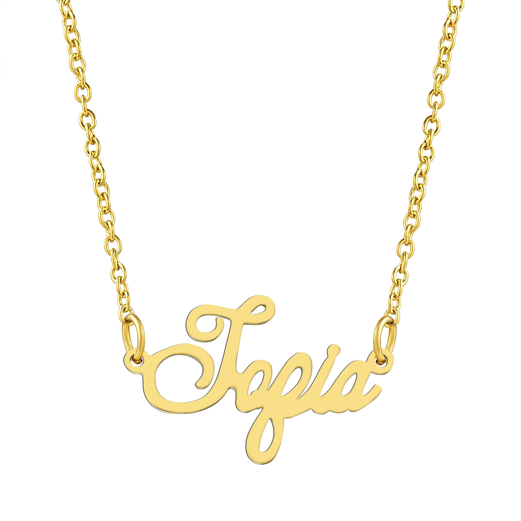 KISPER 18K Gold Stainless Steel Name Pendant Necklace Lobster Claw Alphabets R-Z