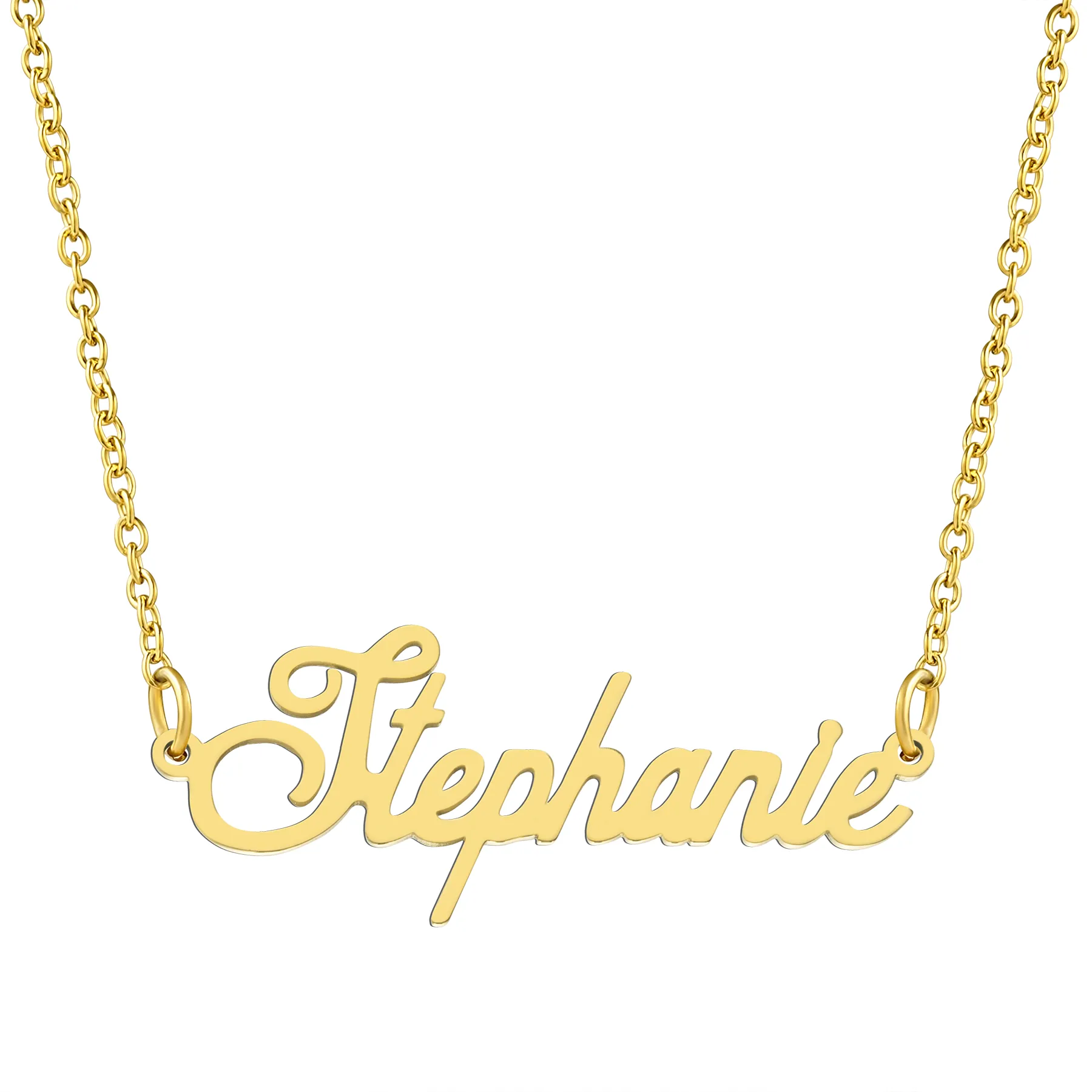 KISPER 18K Gold Stainless Steel Name Pendant Necklace Lobster Claw Alphabets R-Z