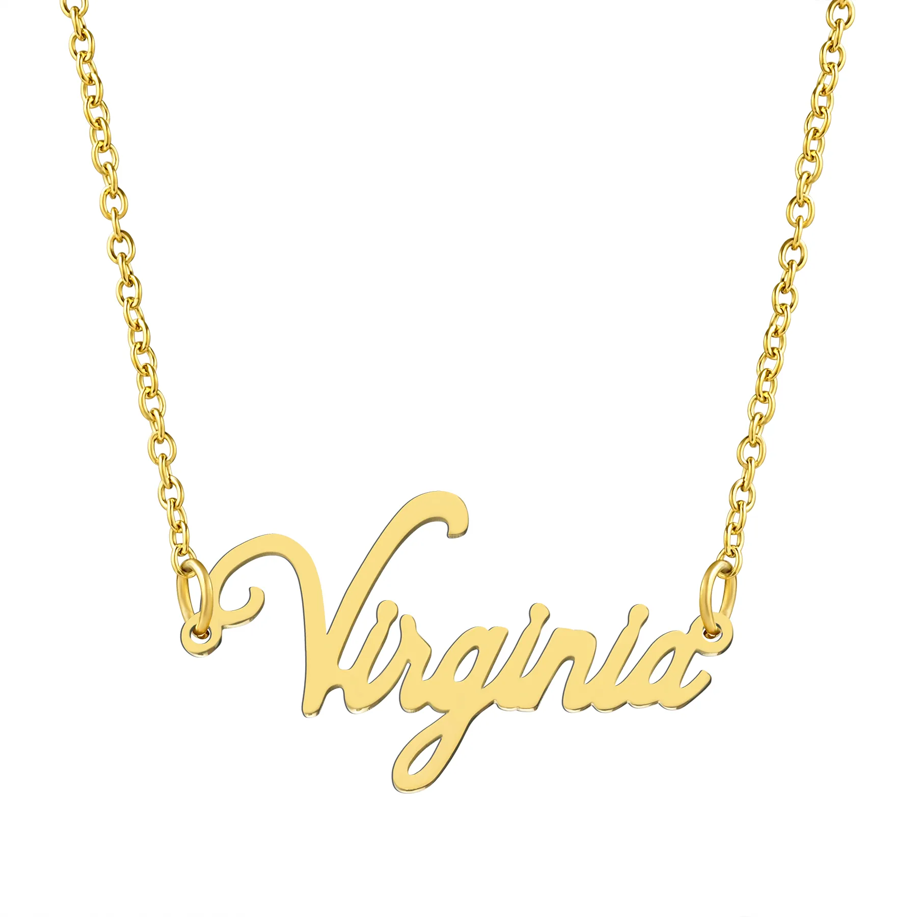 KISPER 18K Gold Stainless Steel Name Pendant Necklace Lobster Claw Alphabets R-Z
