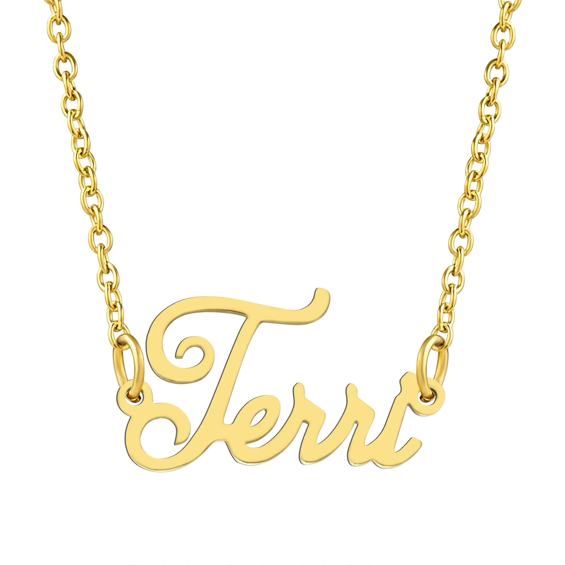 KISPER 18K Gold Stainless Steel Name Pendant Necklace Lobster Claw Alphabets R-Z