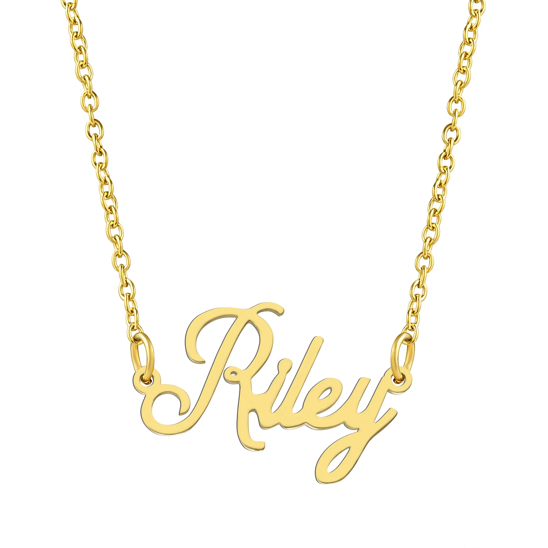 KISPER 18K Gold Stainless Steel Name Pendant Necklace Lobster Claw Alphabets R-Z
