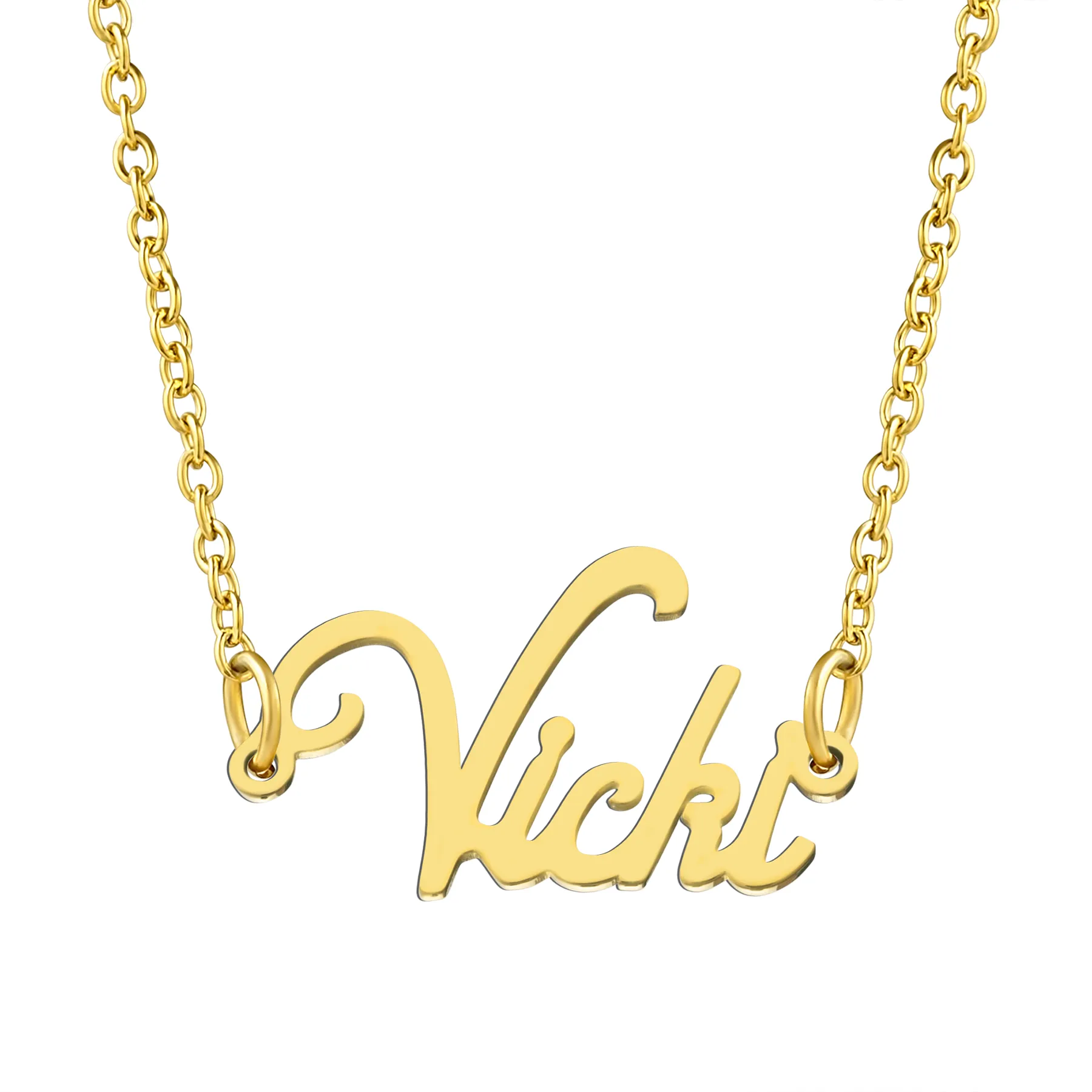 KISPER 18K Gold Stainless Steel Name Pendant Necklace Lobster Claw Alphabets R-Z