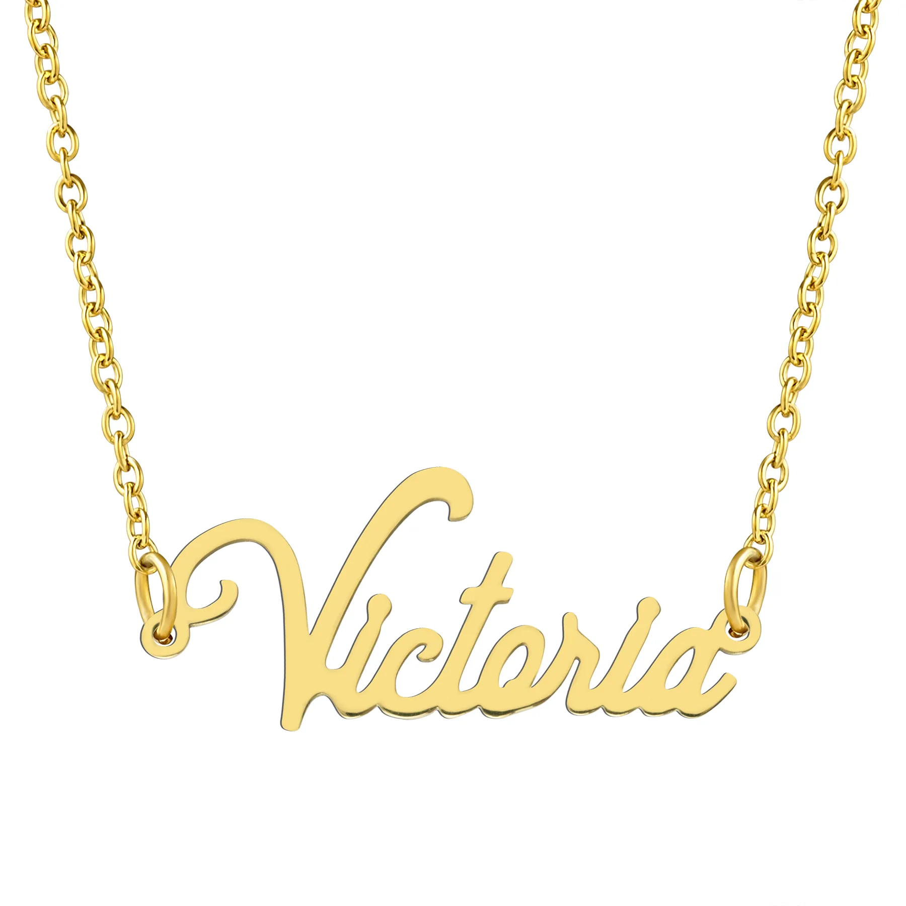 KISPER 18K Gold Stainless Steel Name Pendant Necklace Lobster Claw Alphabets R-Z