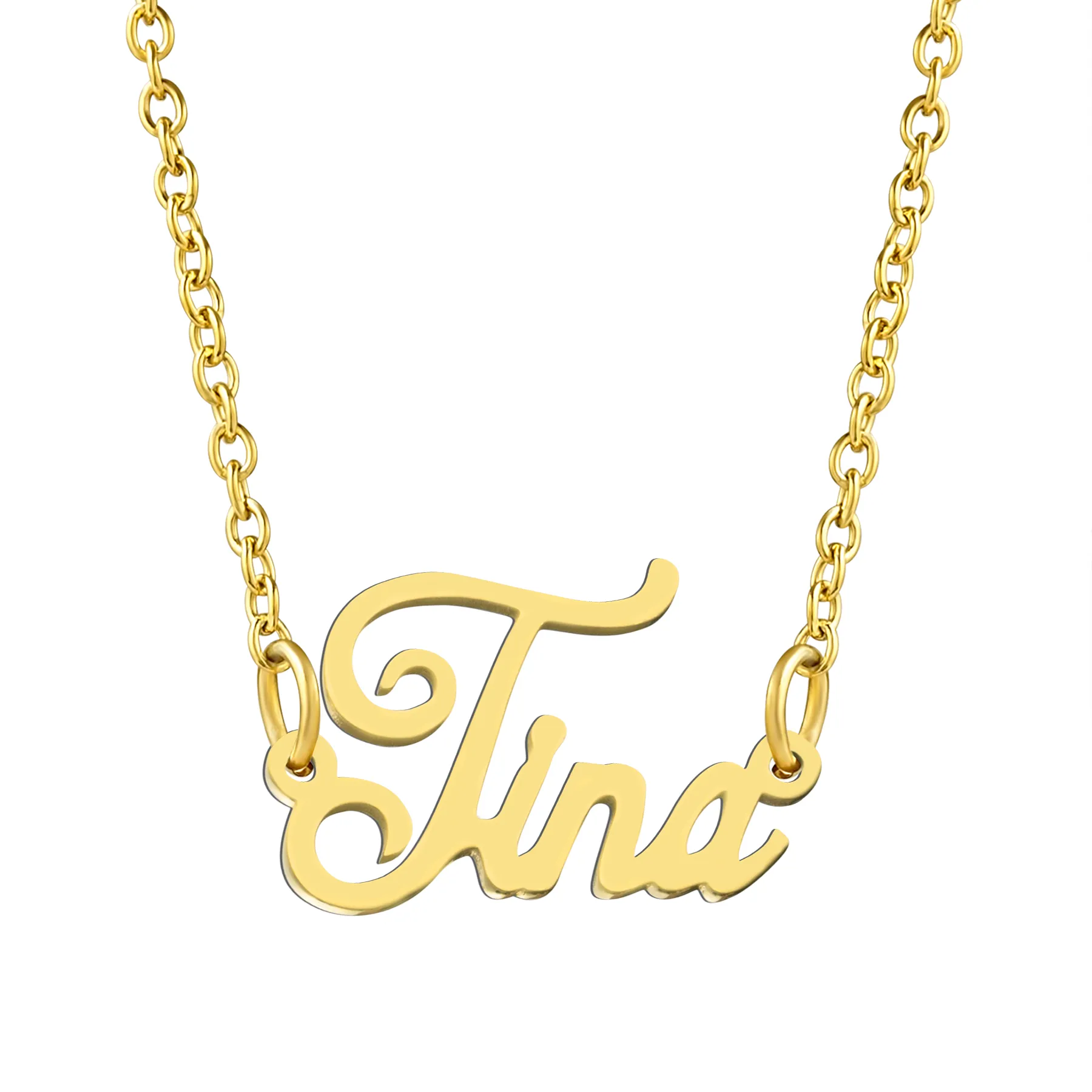 KISPER 18K Gold Stainless Steel Name Pendant Necklace Lobster Claw Alphabets R-Z