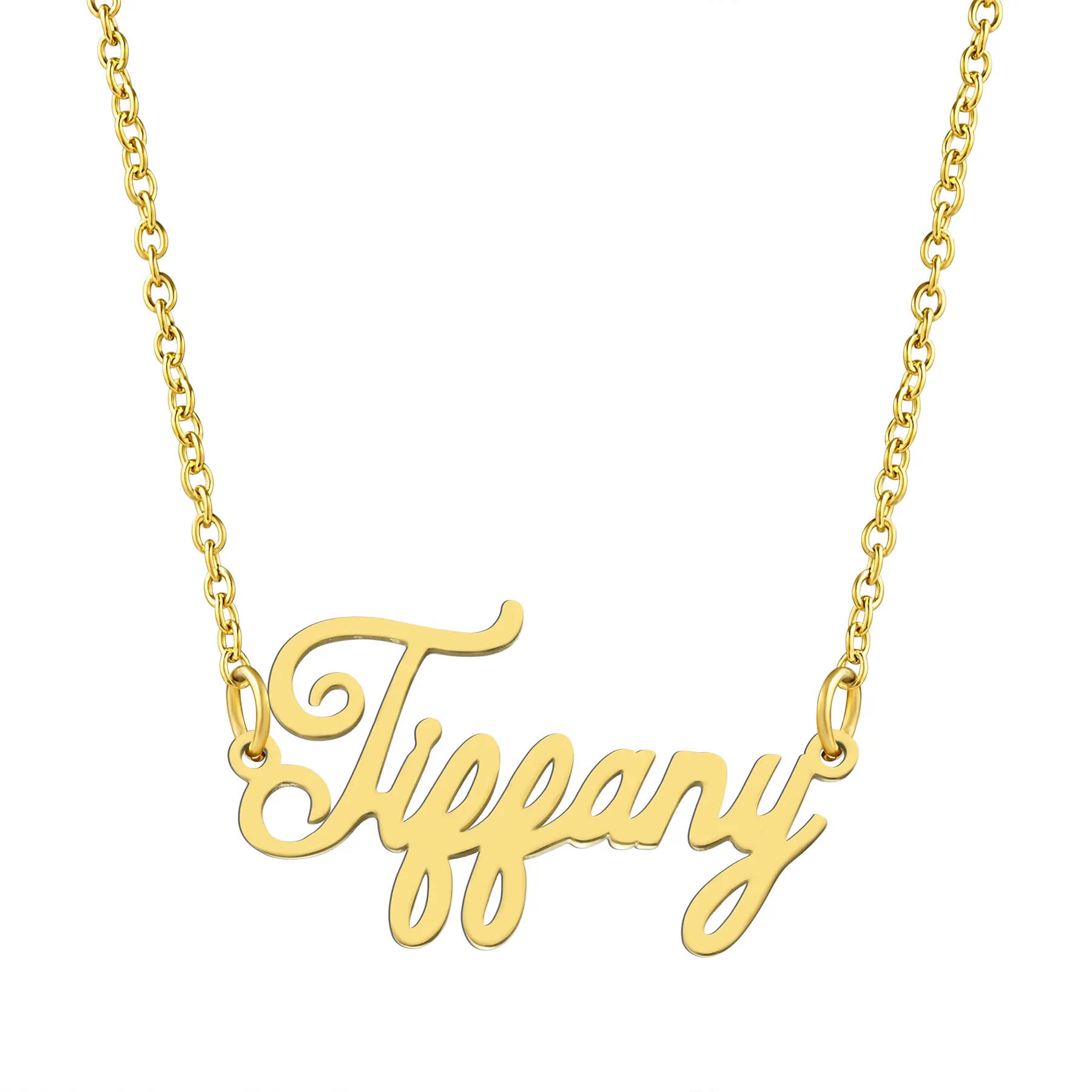 KISPER 18K Gold Stainless Steel Name Pendant Necklace Lobster Claw Alphabets R-Z