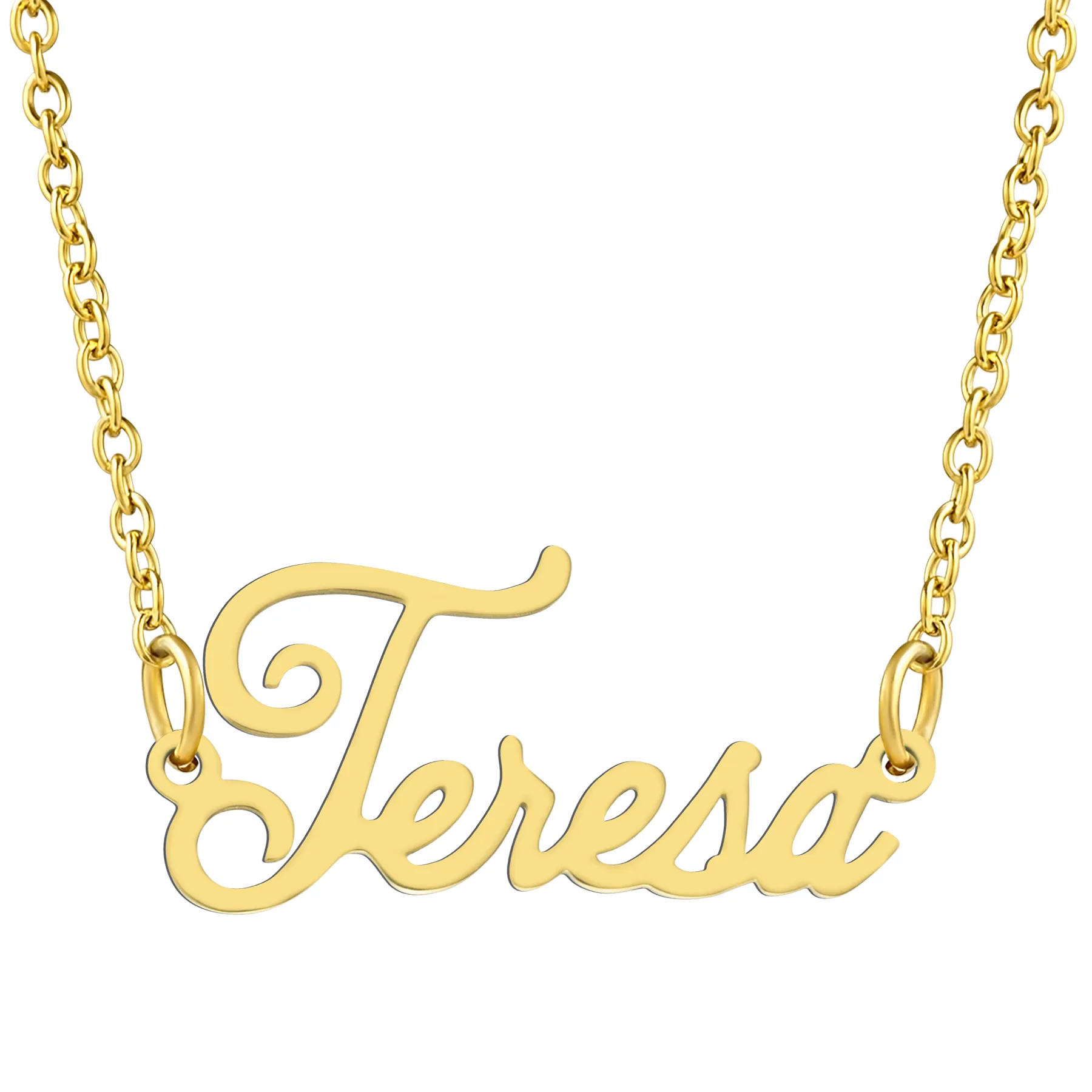 KISPER 18K Gold Stainless Steel Name Pendant Necklace Lobster Claw Alphabets R-Z