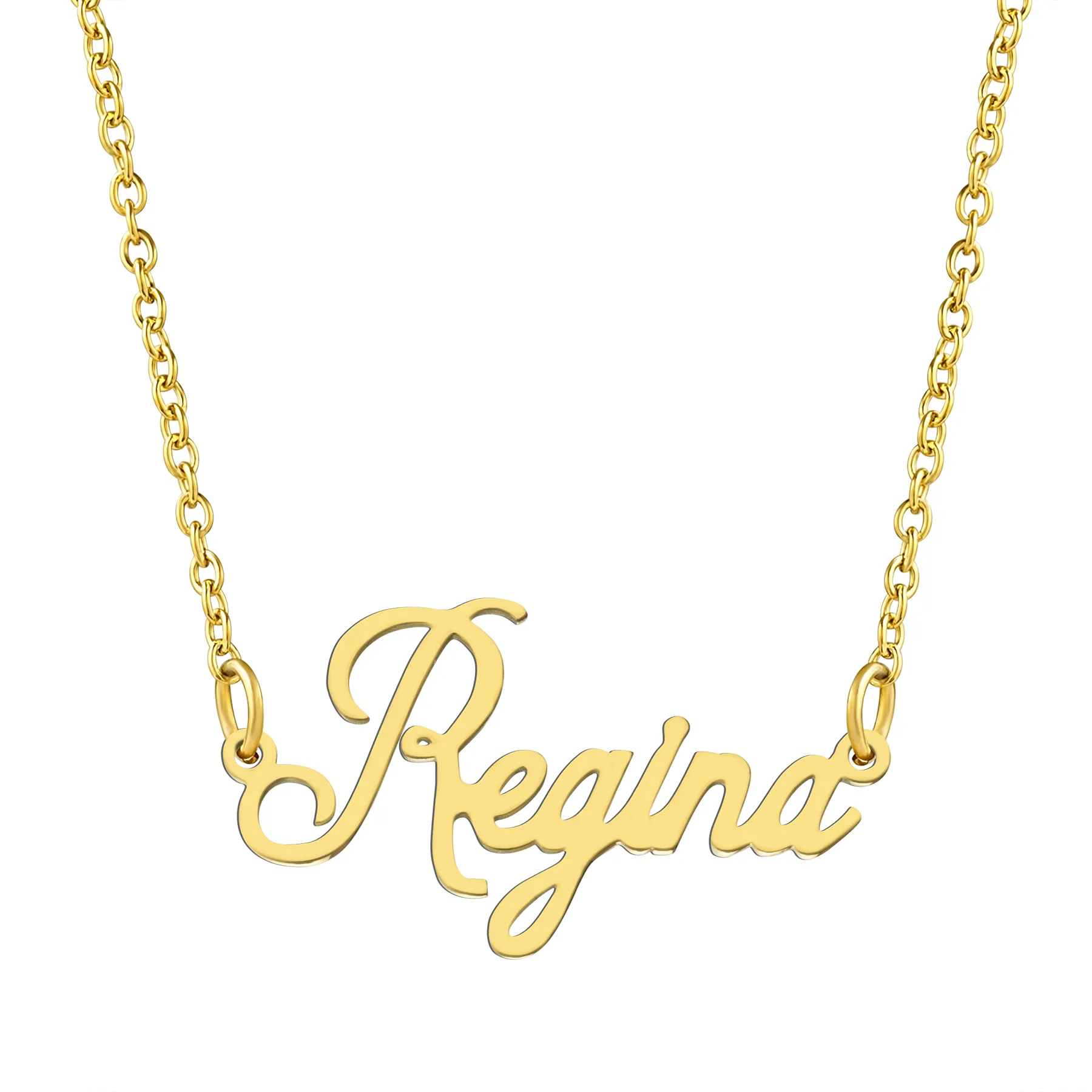 KISPER 18K Gold Stainless Steel Name Pendant Necklace Lobster Claw Alphabets R-Z
