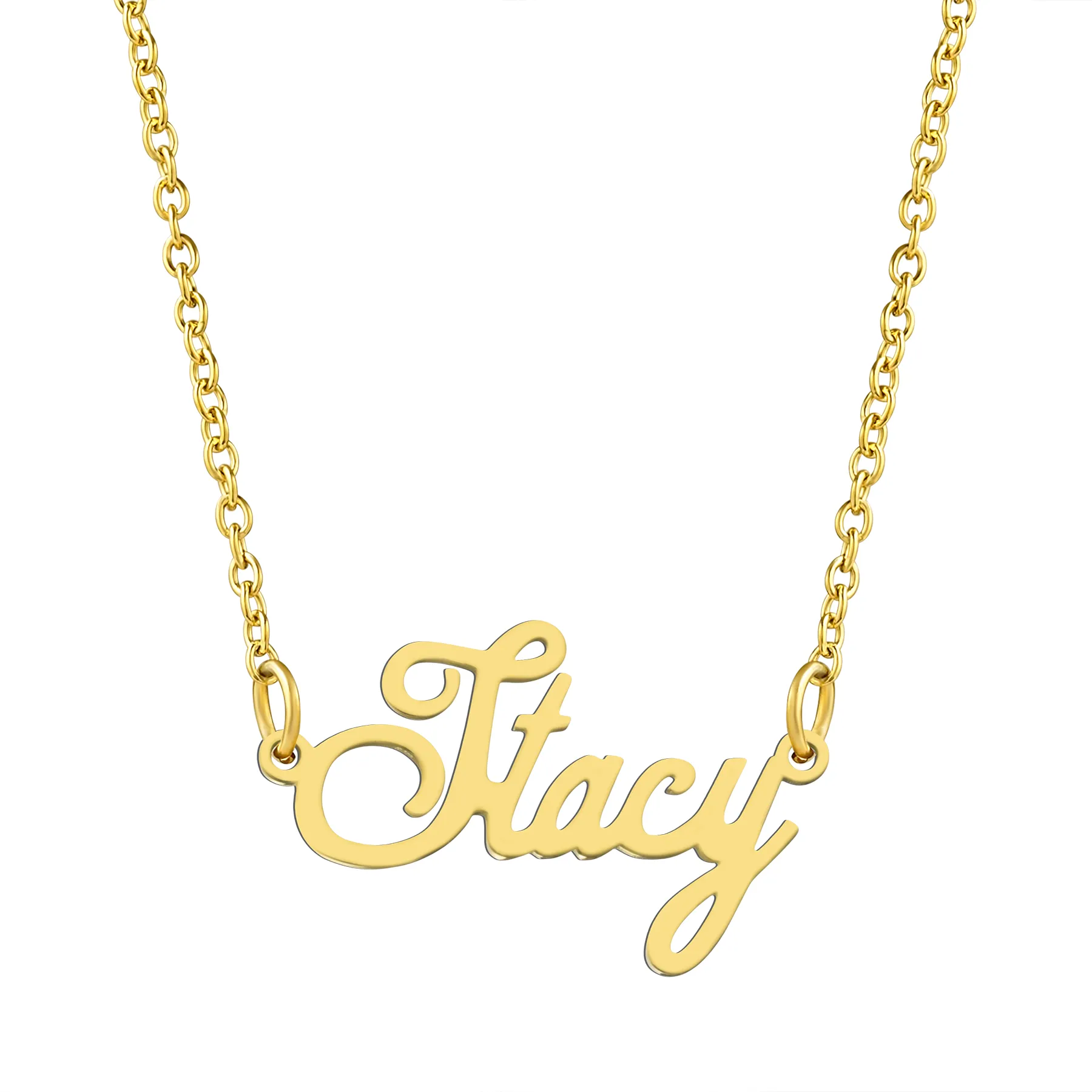 KISPER 18K Gold Stainless Steel Name Pendant Necklace Lobster Claw Alphabets R-Z