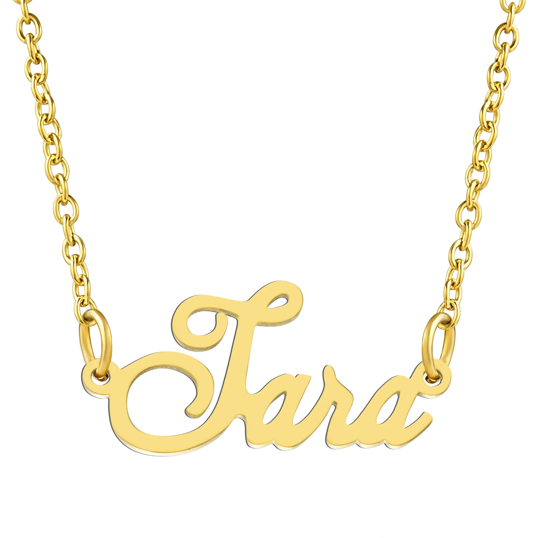 KISPER 18K Gold Stainless Steel Name Pendant Necklace Lobster Claw Alphabets R-Z
