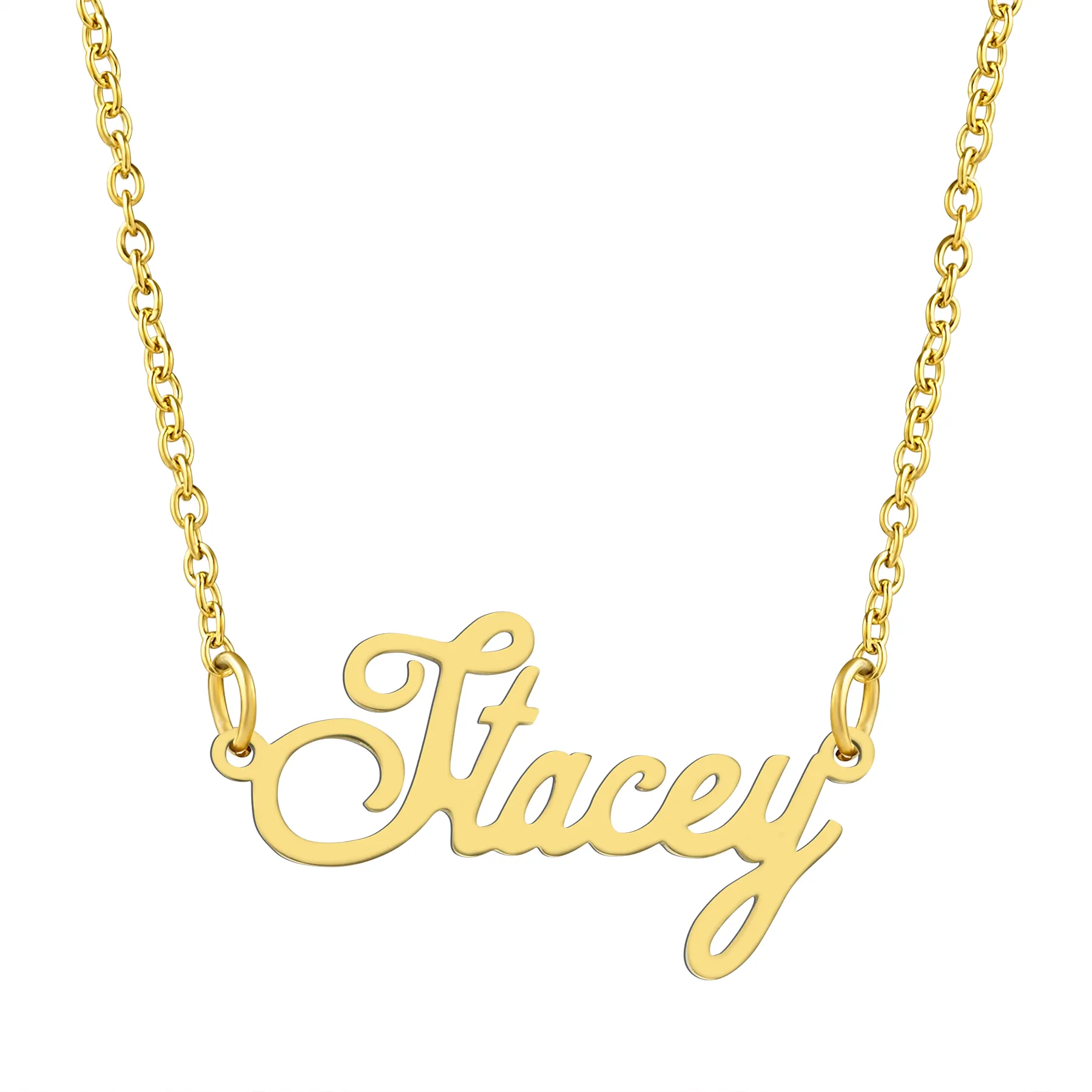 KISPER 18K Gold Stainless Steel Name Pendant Necklace Lobster Claw Alphabets R-Z