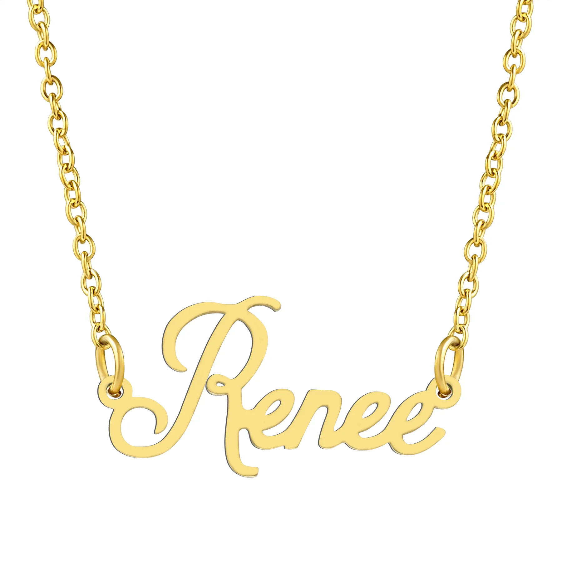KISPER 18K Gold Stainless Steel Name Pendant Necklace Lobster Claw Alphabets R-Z