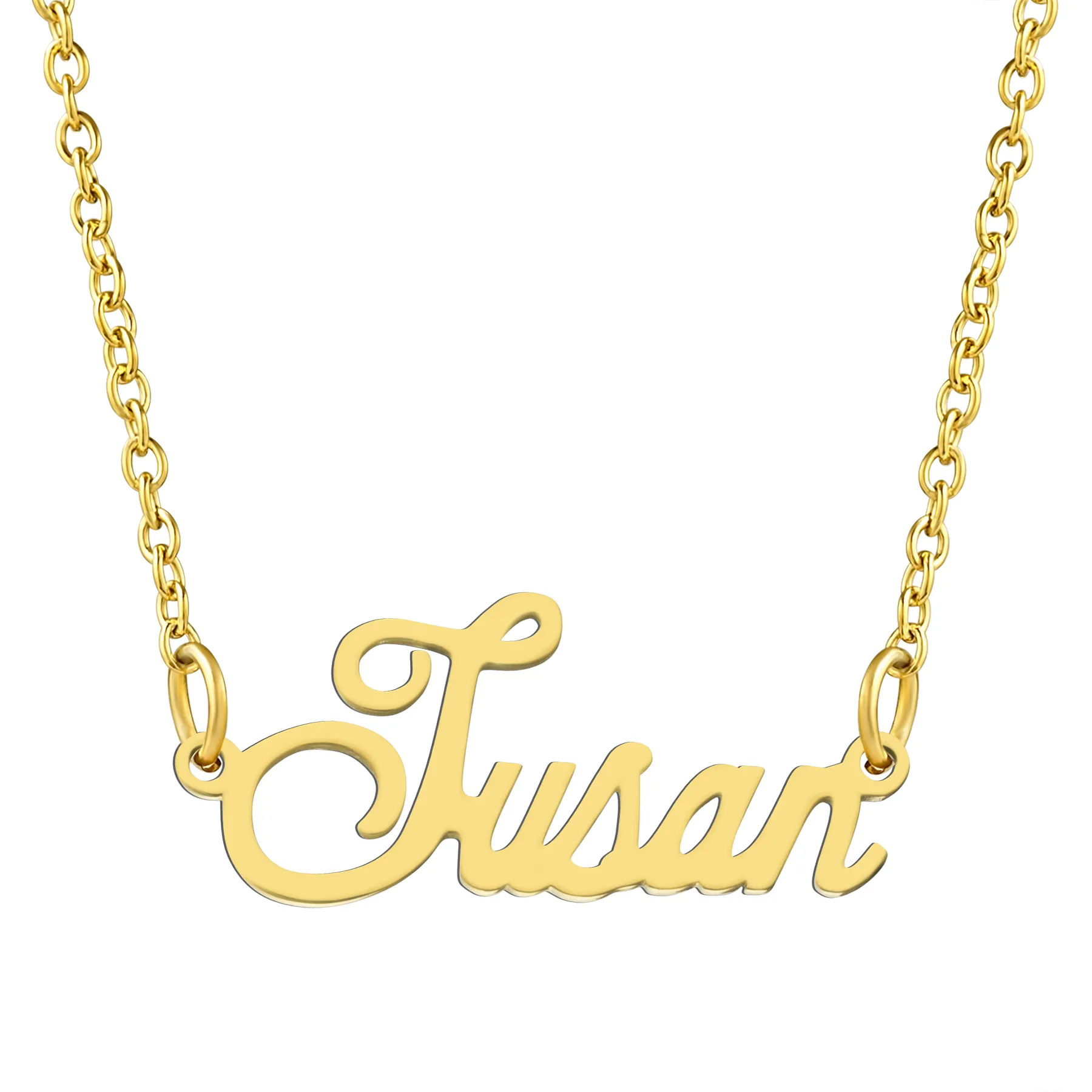 KISPER 18K Gold Stainless Steel Name Pendant Necklace Lobster Claw Alphabets R-Z