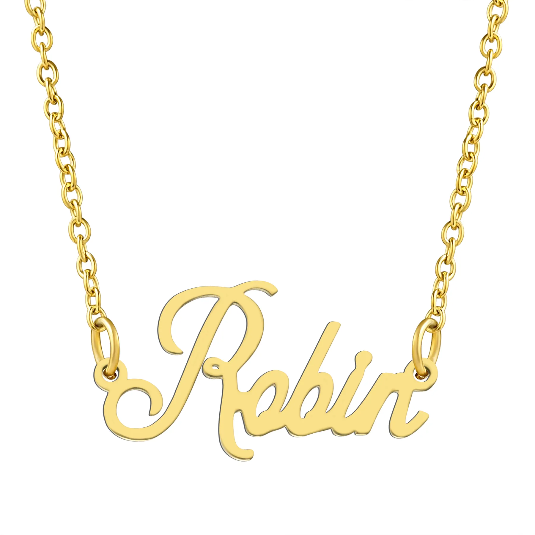 KISPER 18K Gold Stainless Steel Name Pendant Necklace Lobster Claw Alphabets R-Z