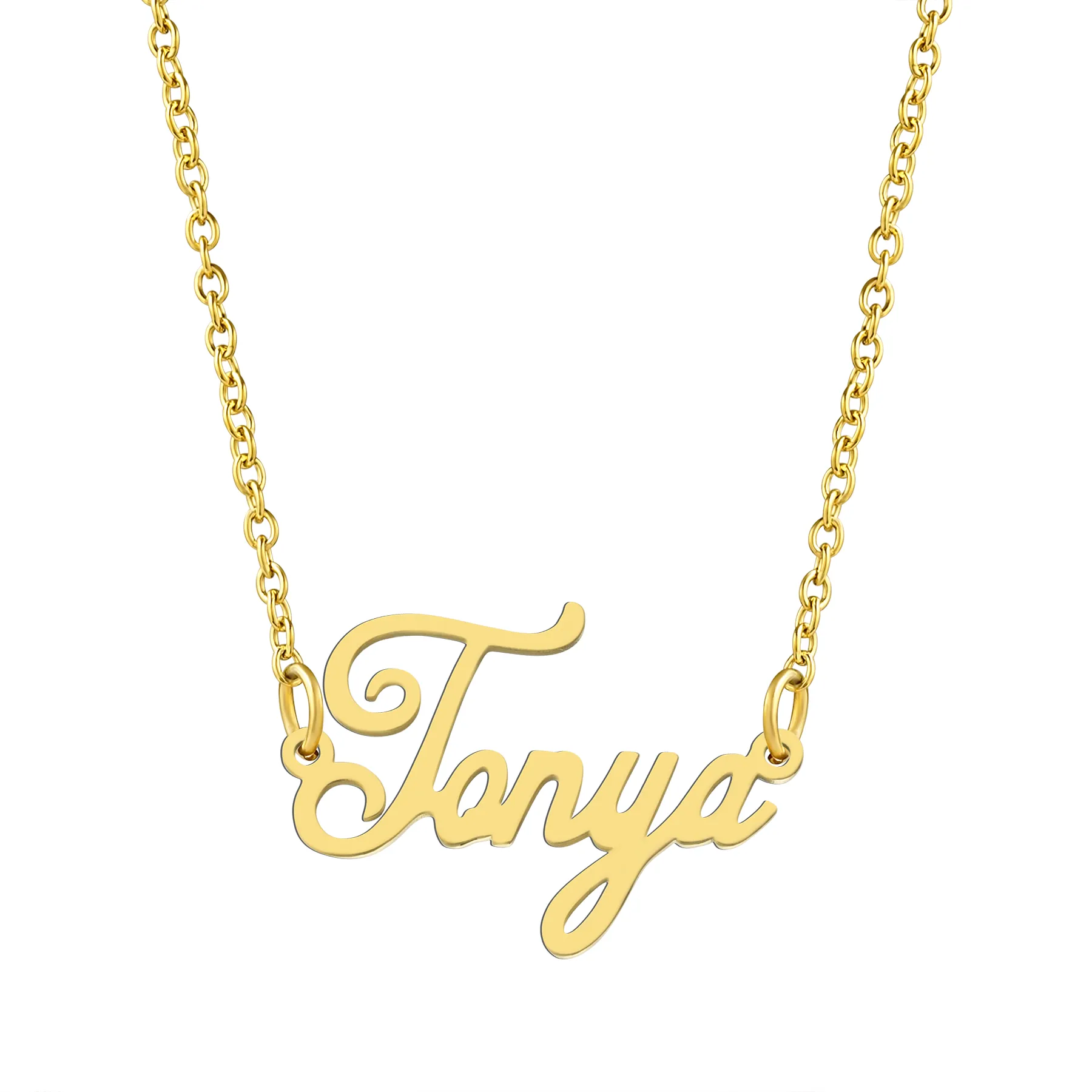 KISPER 18K Gold Stainless Steel Name Pendant Necklace Lobster Claw Alphabets R-Z