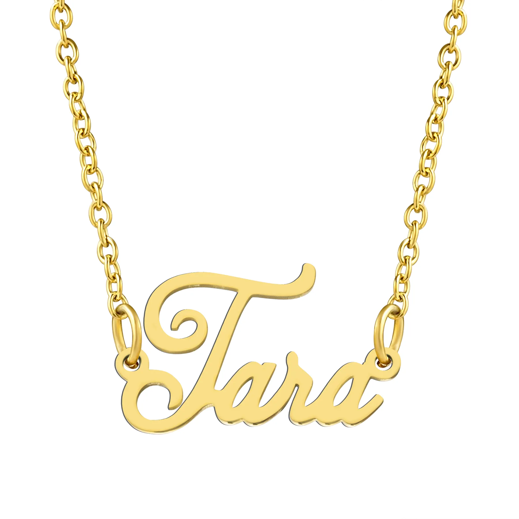 KISPER 18K Gold Stainless Steel Name Pendant Necklace Lobster Claw Alphabets R-Z