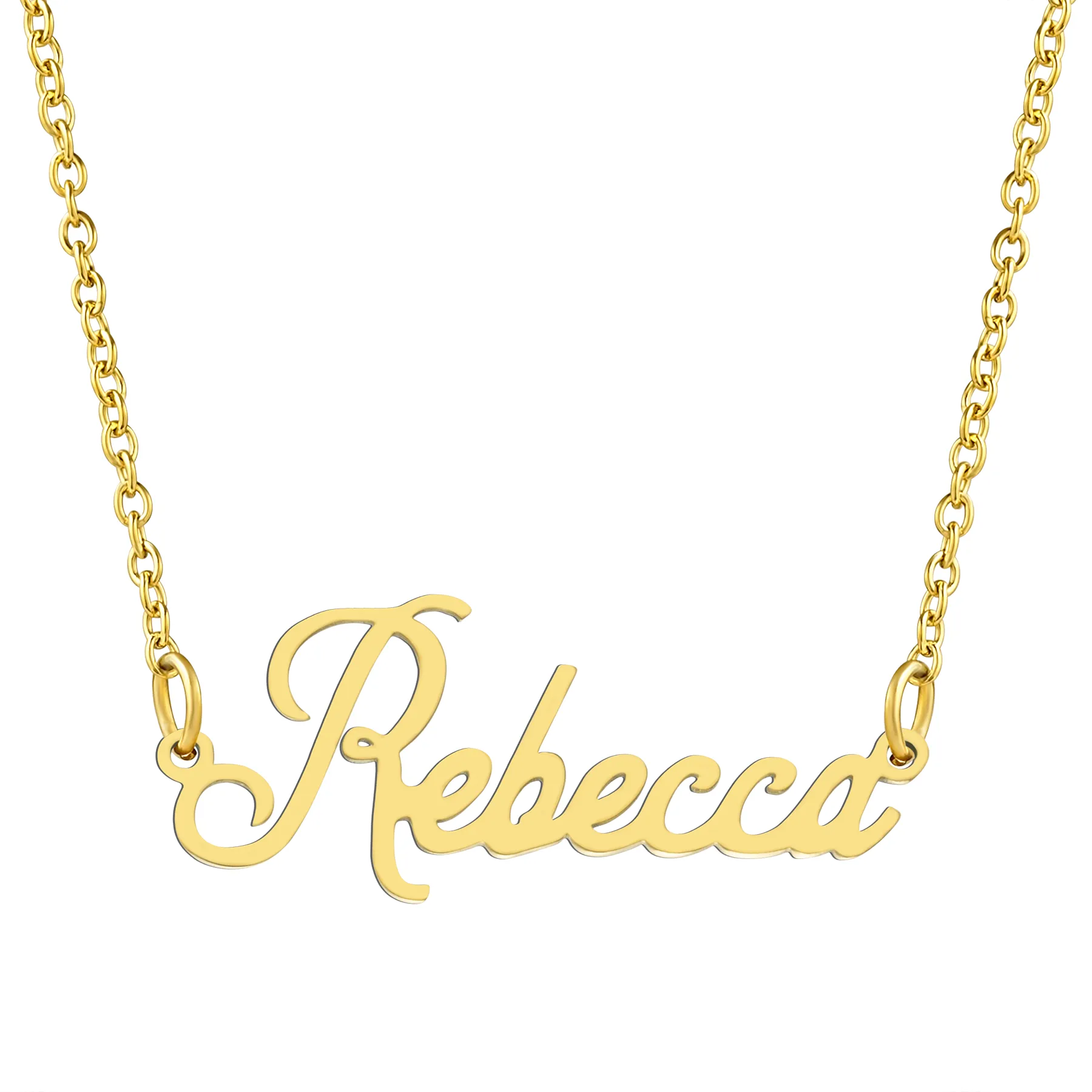 KISPER 18K Gold Stainless Steel Name Pendant Necklace Lobster Claw Alphabets R-Z