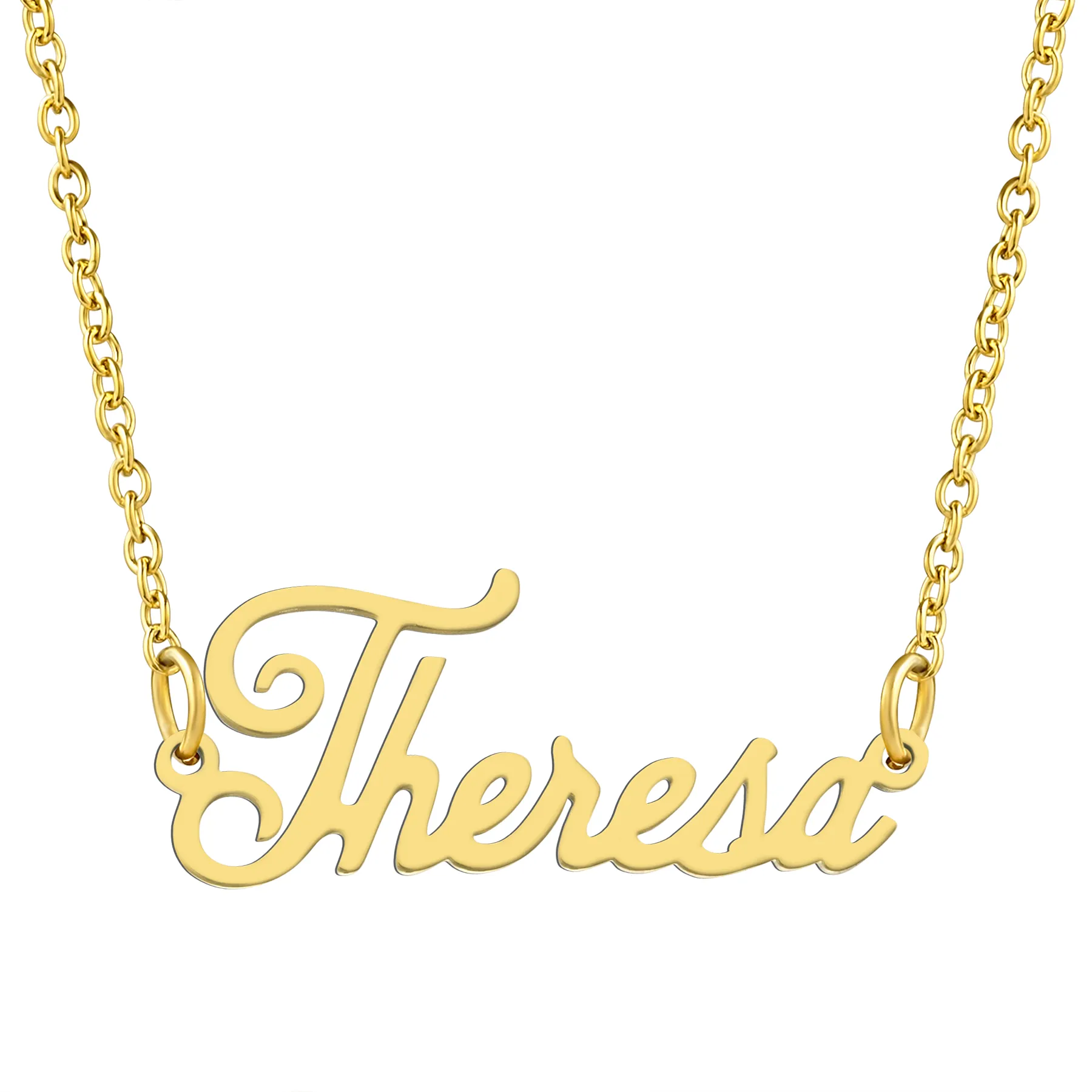 KISPER 18K Gold Stainless Steel Name Pendant Necklace Lobster Claw Alphabets R-Z