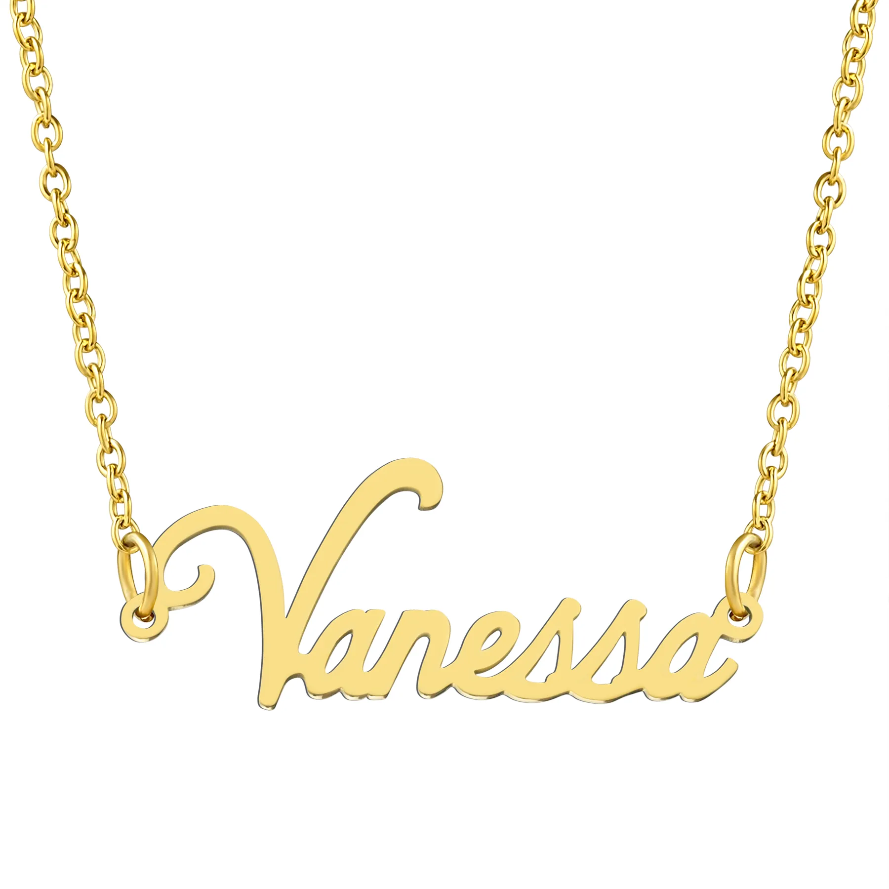 KISPER 18K Gold Stainless Steel Name Pendant Necklace Lobster Claw Alphabets R-Z