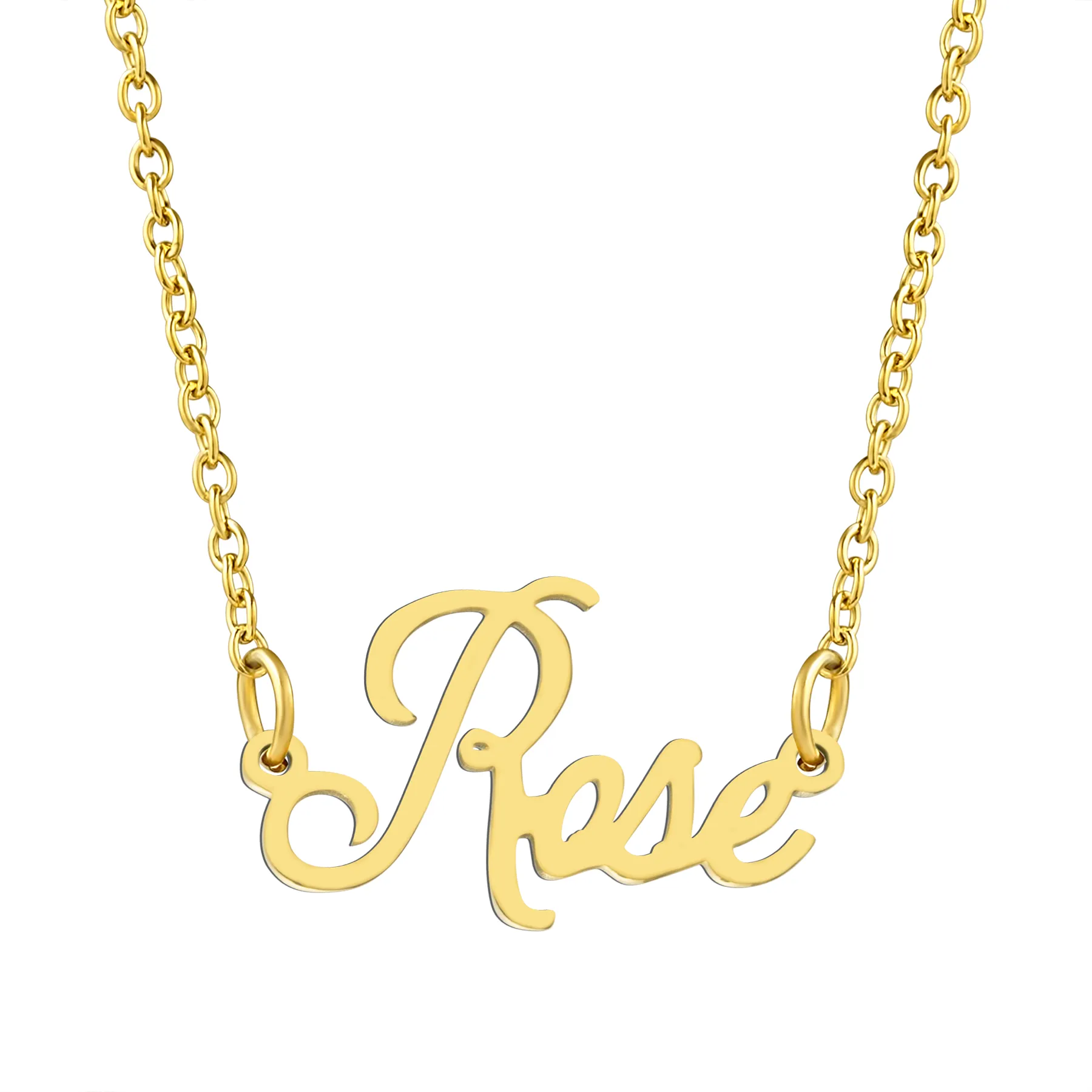 KISPER 18K Gold Stainless Steel Name Pendant Necklace Lobster Claw Alphabets R-Z