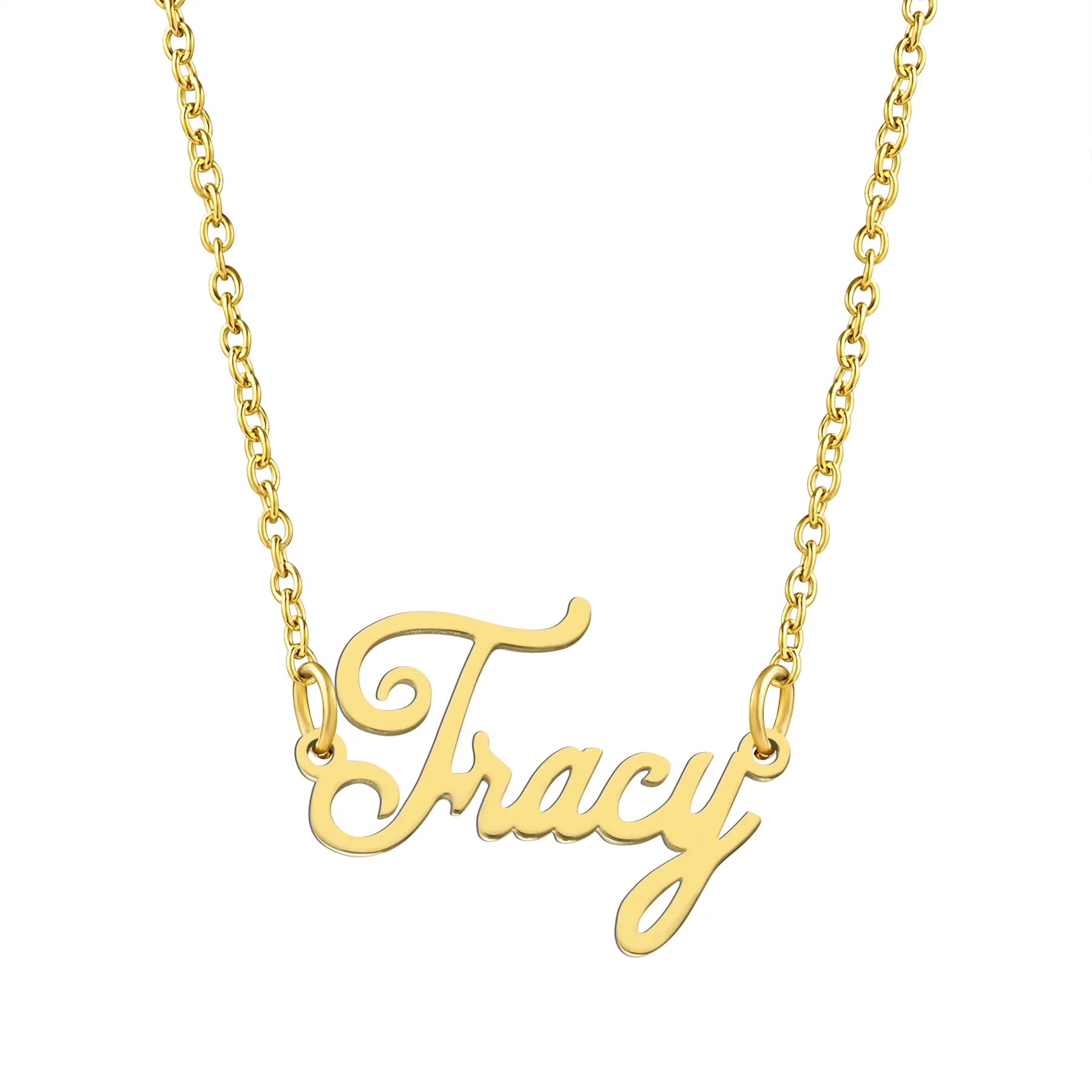 KISPER 18K Gold Stainless Steel Name Pendant Necklace Lobster Claw Alphabets R-Z