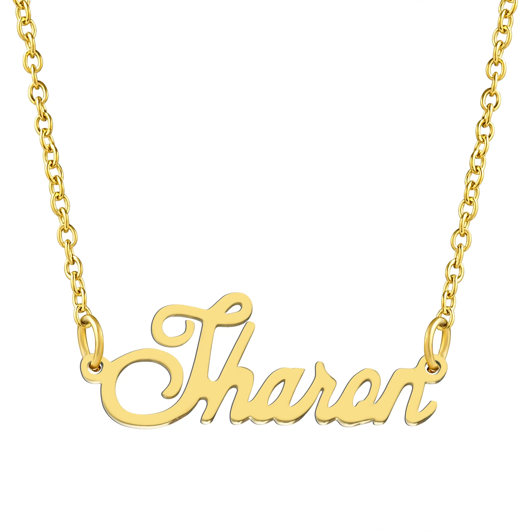KISPER 18K Gold Stainless Steel Name Pendant Necklace Lobster Claw Alphabets R-Z