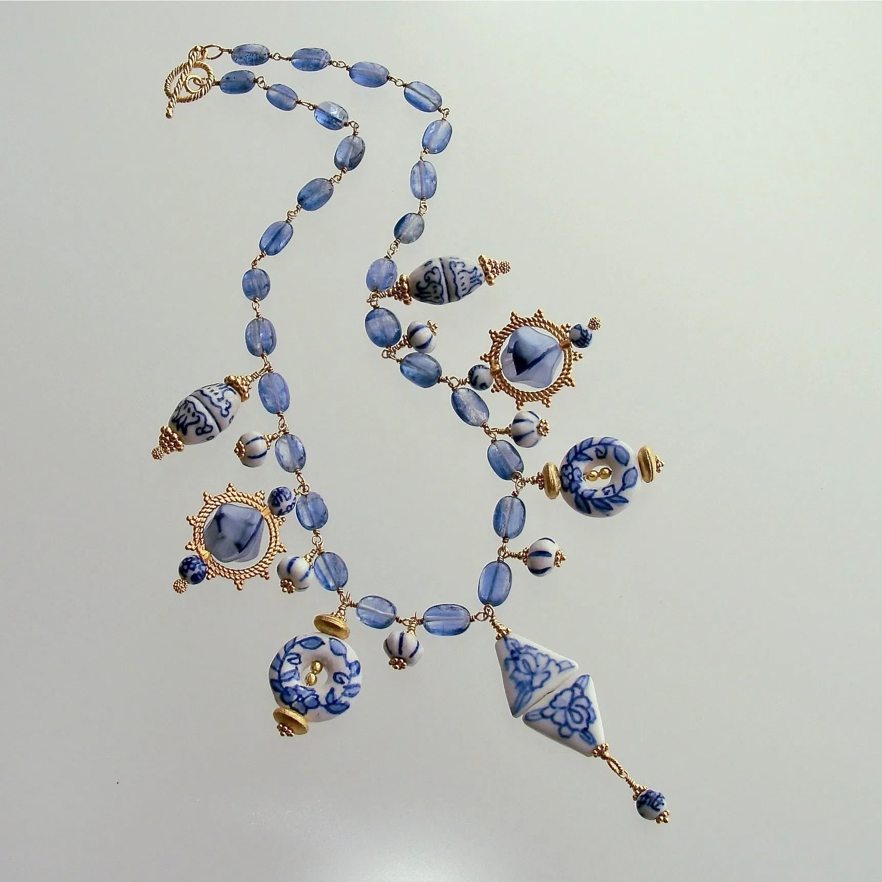 Kyanite Blue White Porcelain Bead Charm Necklace - Bluebelle II Necklace