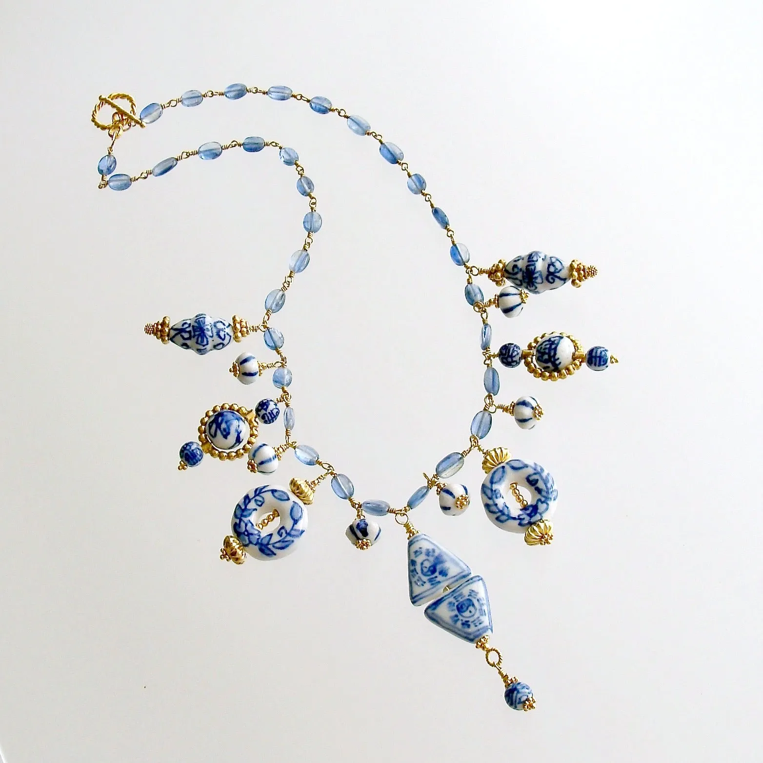 Kyanite Blue White Porcelain Bead Charm Necklace - Bluebelle Necklace