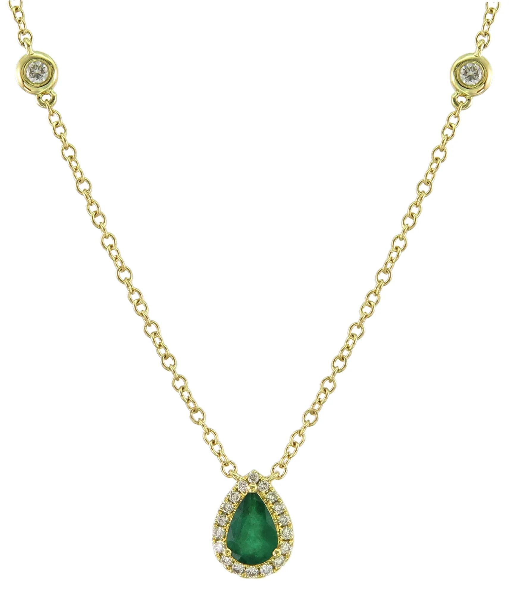 Ladies Diamond & Emerald Pendant Necklace